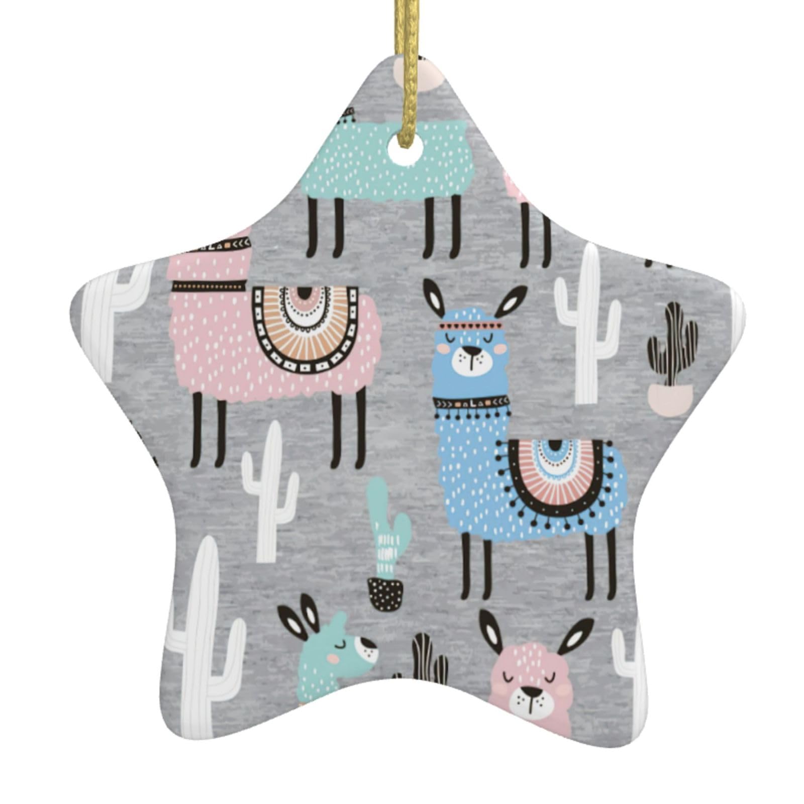 Llama Cactus Print Christmas Ornaments, Ceramic Hanging Ornament, Round Shape Decorations