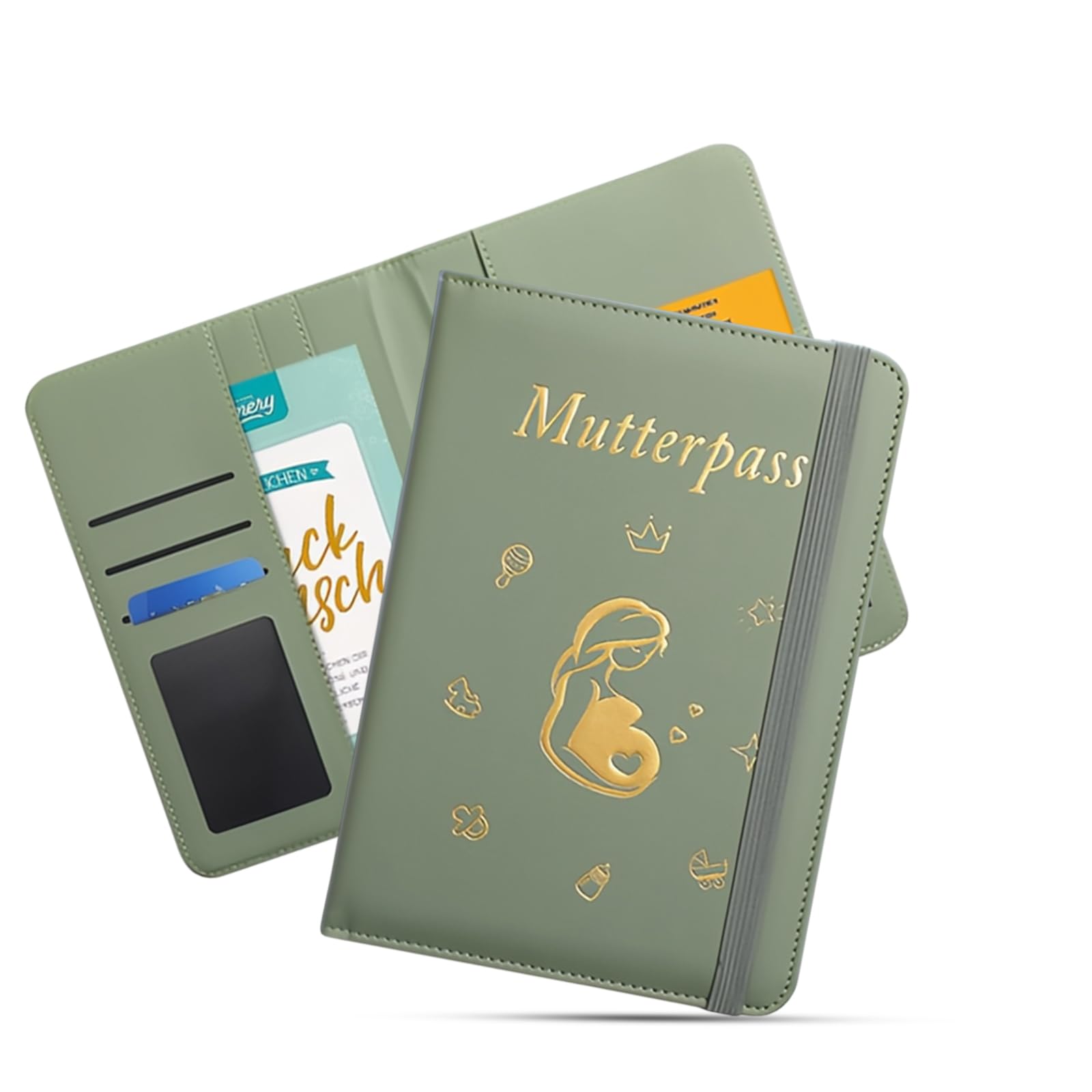 Mutterpass Schutzhülle, Mutterpasshülle aus Kunstleder, Mutterschaftspass-Hülle mit 8 Fächern für Aufbewahrung von Impfpass Ultraschallbilder Usw Geschenk für Schwangere & Werdende Mütter