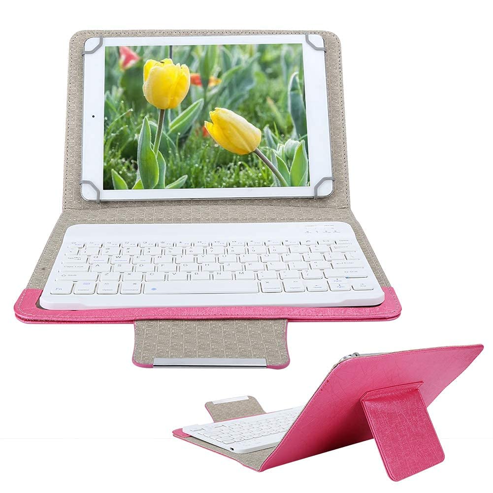 Klawiatura na tablet 10 cali z etui ze skóry PU, zasięg radiowy 10 m, etui ochronne z klawiaturą Bluetooth do systemu Android, iOS, (różowa)