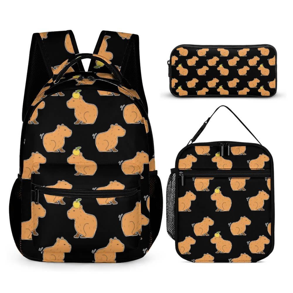Homieblanket Capybara Backpack with Lunch Box & Pencil Case, 16 Inch Cute Capybara Themed Bookbag, Adjustable Lightweight Large Capacity, Colorful