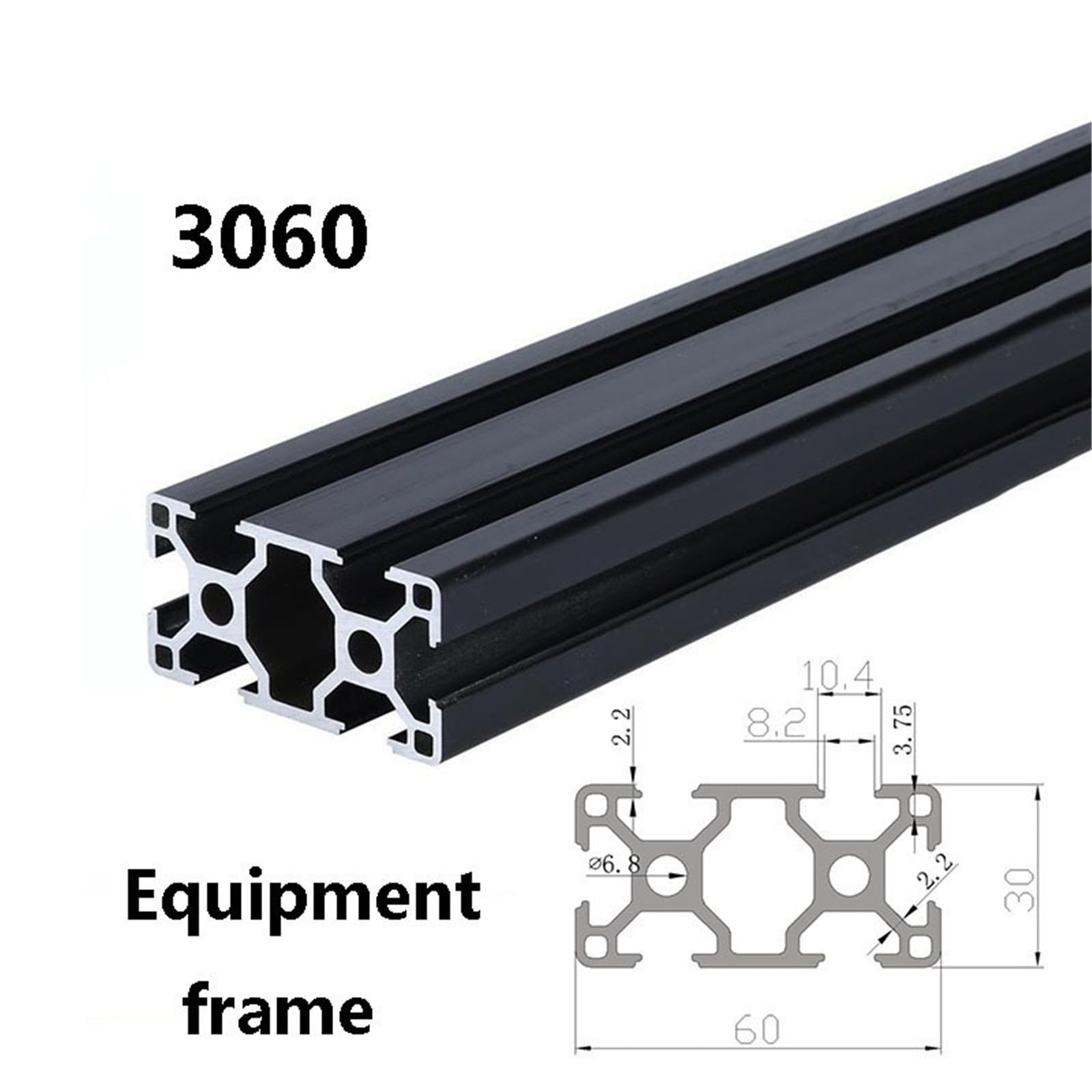 Aluminium-Strangpressprofil, 3060 schwarzes Aluminiumprofil, eloxierter linearer Schienenrahmen nach europäischem Standard for DIY-Schrankausrüstungsrahmen, extrudierte Schiene (200 mm)(1000mm)