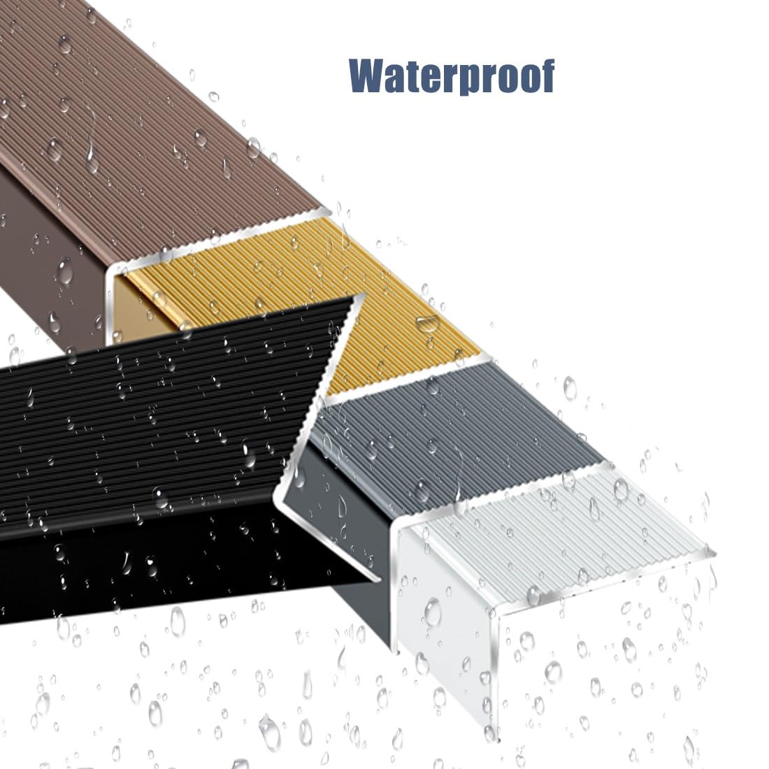 Nariz de metal para escalera, 100/120/130 cm, perfil de borde antideslizante para uso en interiores y exteriores (oro rosa, 120 cm/4 pies) – Protector de peldaños de escalera de seguridad