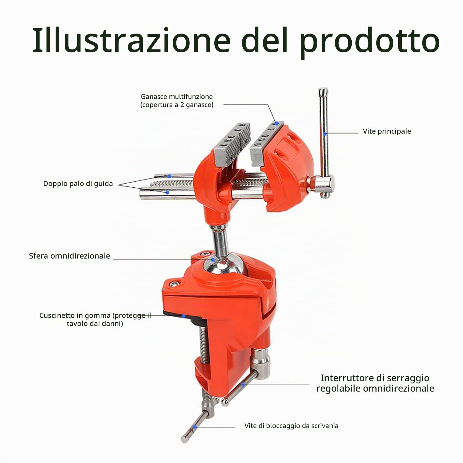Morsa banco girevole ball swivel mini clamp vice mini morsa girevole a 360°, larghezza della mascella regolabile di 70 mm, morsa tavolo per banco lavoro, Abrazaderas para Bancos