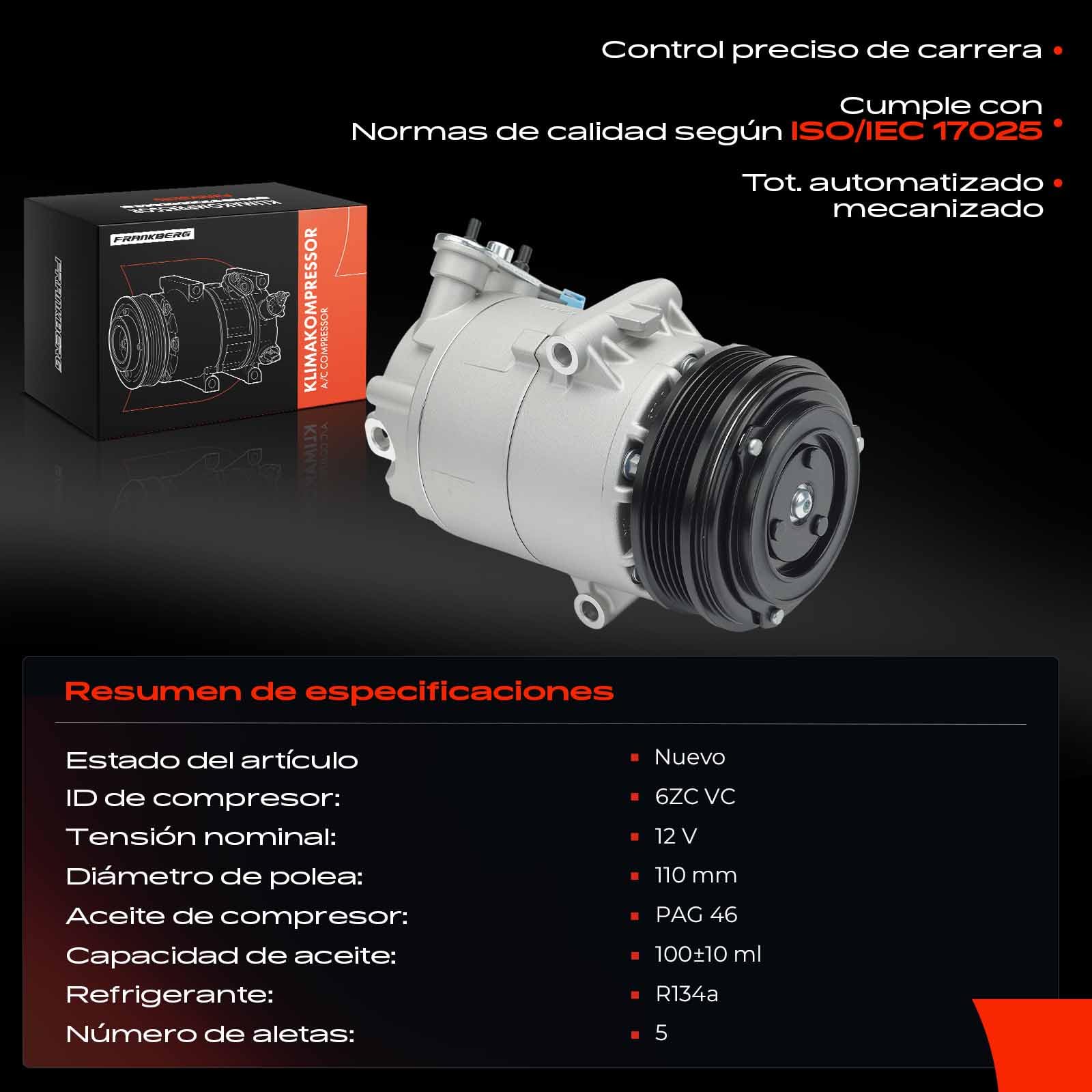 Frankberg Compresor de aire acondicionado con embrague Gasolina Compatible con Astra G Caravan T98 Astra G CC T98 Astra G Sedán T98 Corsa C X01 Replace# 89197incl. aceite premezclado