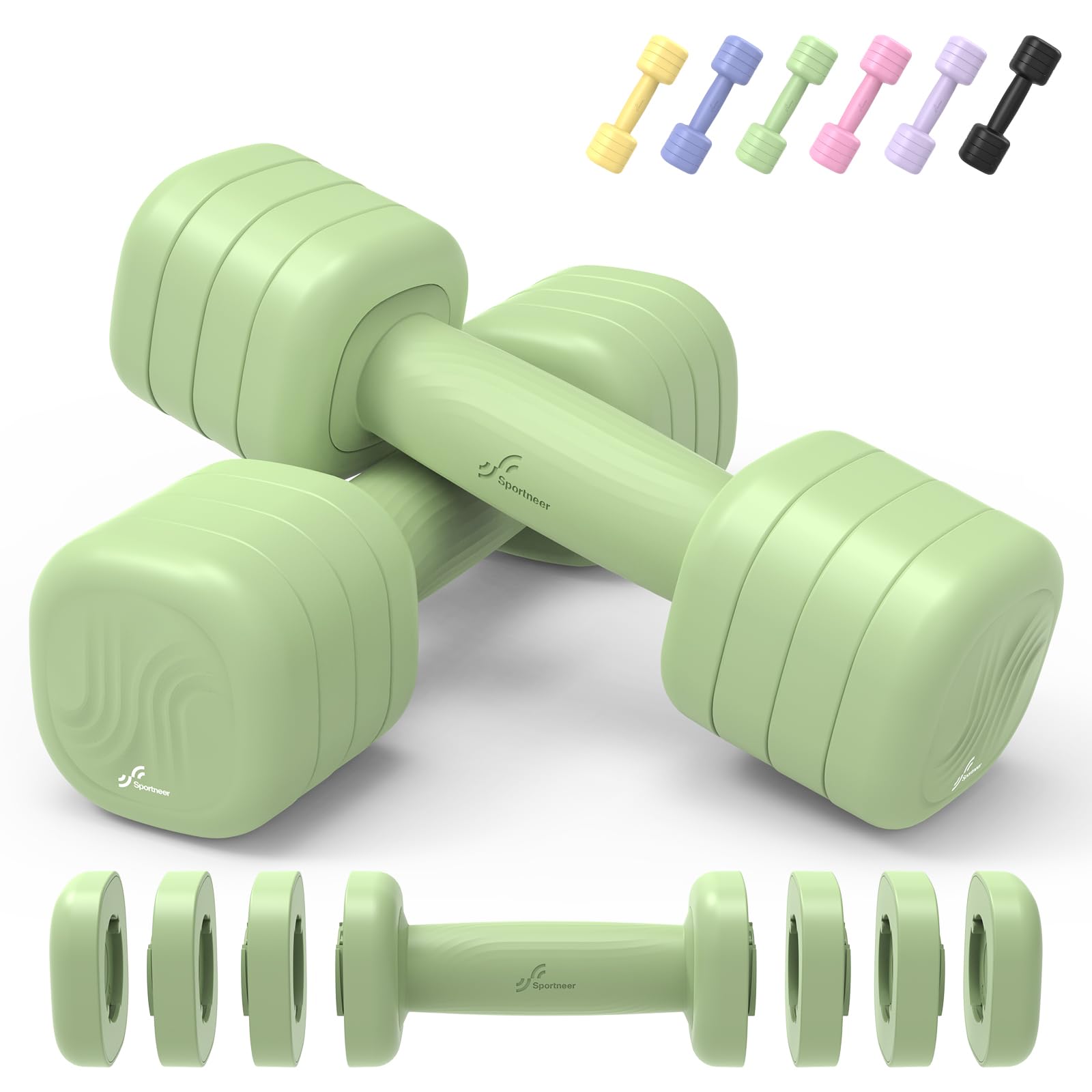 Adjustable Dumbbell Set of 2, Sportneer 4 in 1 Free Weights Dumbbells for Women Man, Each 2lb 3lb 4lb 5lb Fast Adjust Weights with TPU Soft Rubber Handle for Home Gym Exercise Training