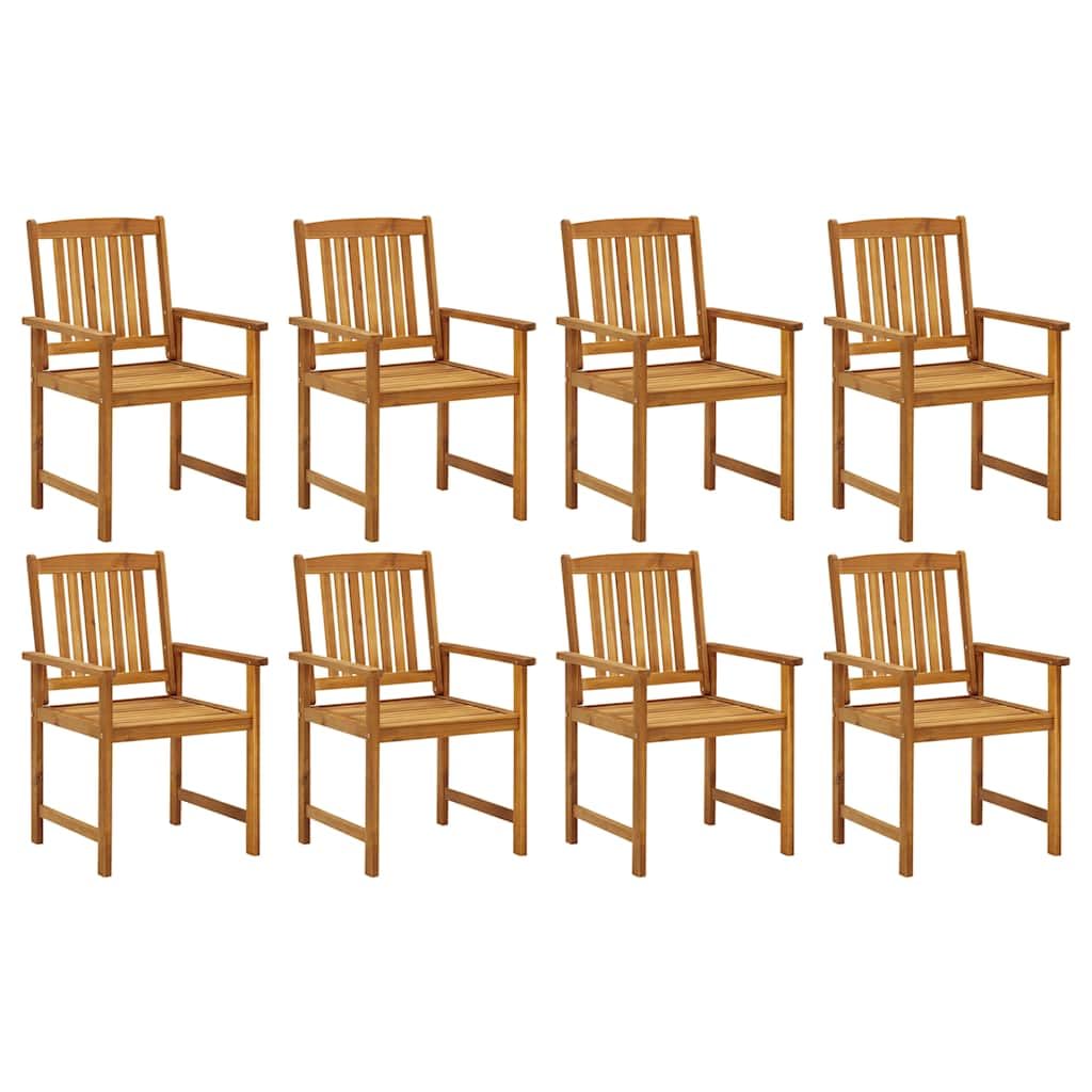 Set 8 Sedie da Giardino in Legno Massello Acacia con Cuscini | Poltrone da esterno con comodi cuscini neri, ideali per arredare terrazza, balcone o veranda durante i pranzi all'aperto.