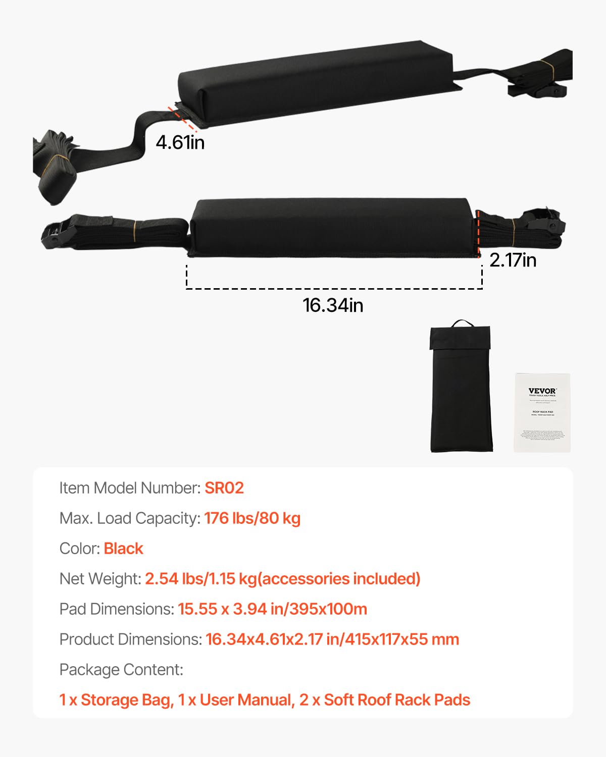 VEVOR Coussinets de Toit Universels, Coussinets pour Porte-Bagages et Porte-Kayak de Voiture, Capacité de Charge de 80 kg, avec Sac de Rangement Portable, pour Canoë Planche de Surf Sup, Voyage