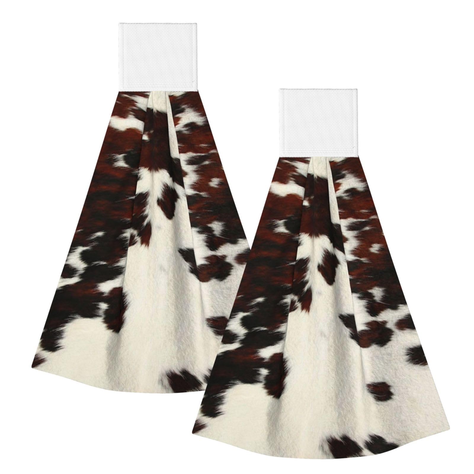DOPKLNA Cow Spots, 2 Pcs Hanging Coral Fiber Hand Towels for Bathroom, Absorbent Kitchen Towels