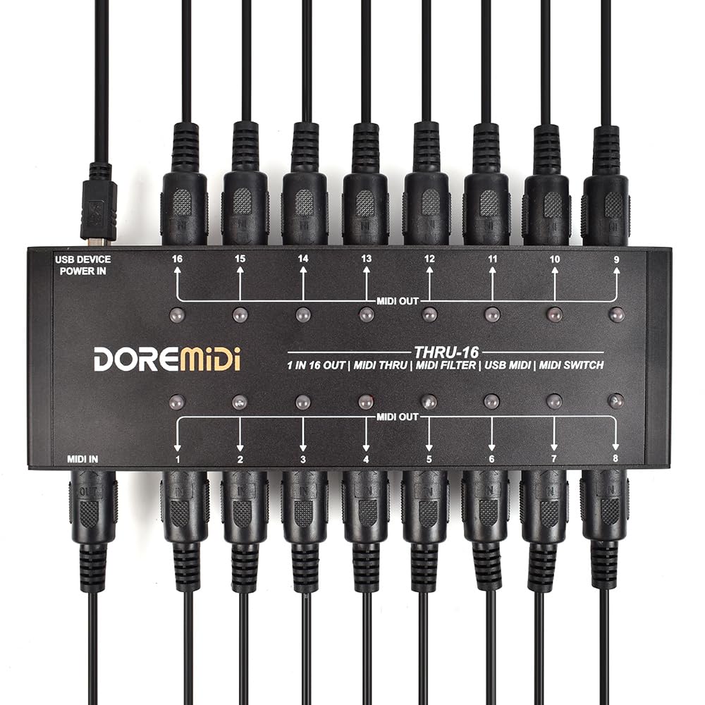 MIDI THRU-16 Box Filter &Switch 1 MIDI input in 16 uscite MIDI e ogni uscita MIDI può modificare filtri MIDI (THRU-16)