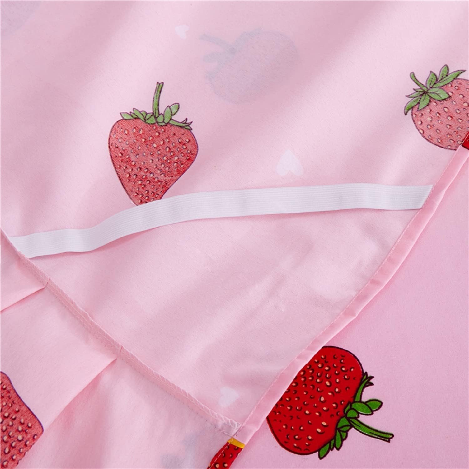 Feelyou Cute Strawberry Bed Sheet Set for Girls 3 Piece Kawaii Japanese Fitted Sheet 3 Side Coverage 14 Inch Drop Dust Ruffle Bed Skirt with 2 Pillowcases (Queen)