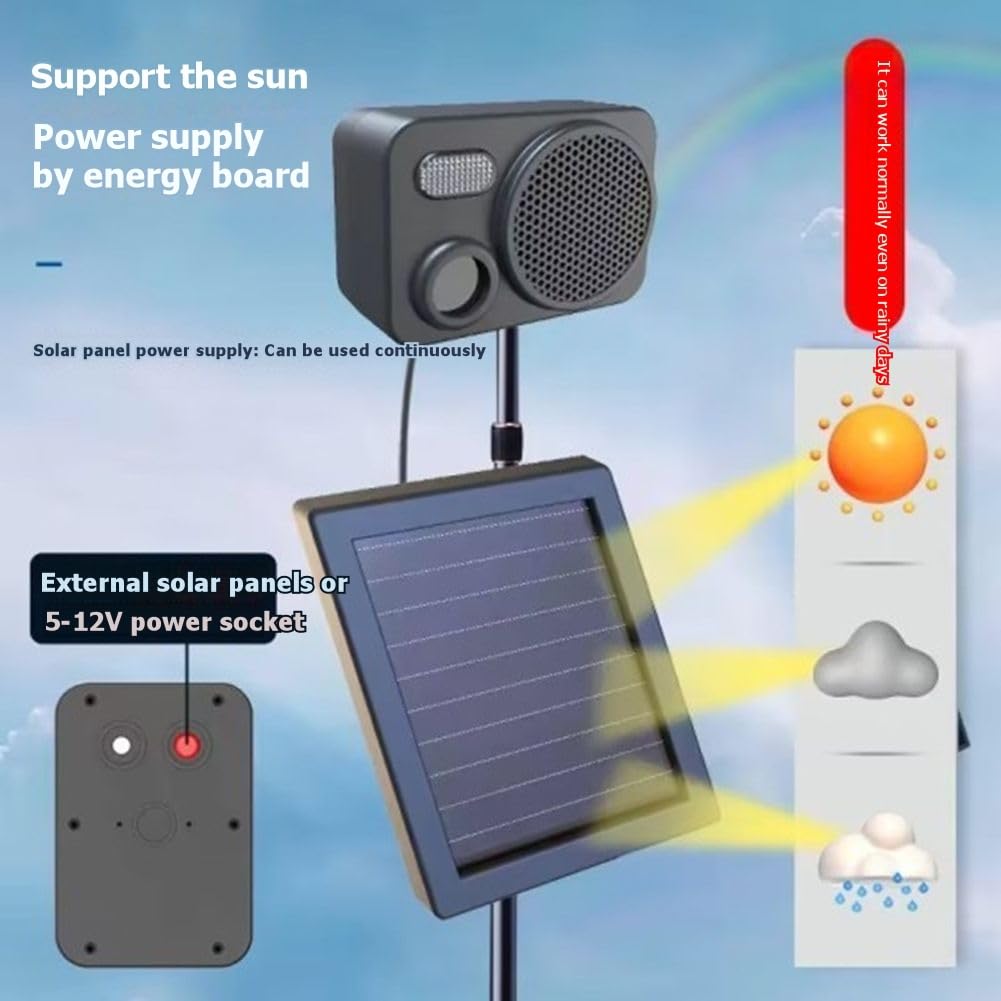 Alarma de Construcción, Alarma de Alto Volumen, Sensor Humano de Infrarrojos, Alimentado por Energía Solar, para Uso Exterior.