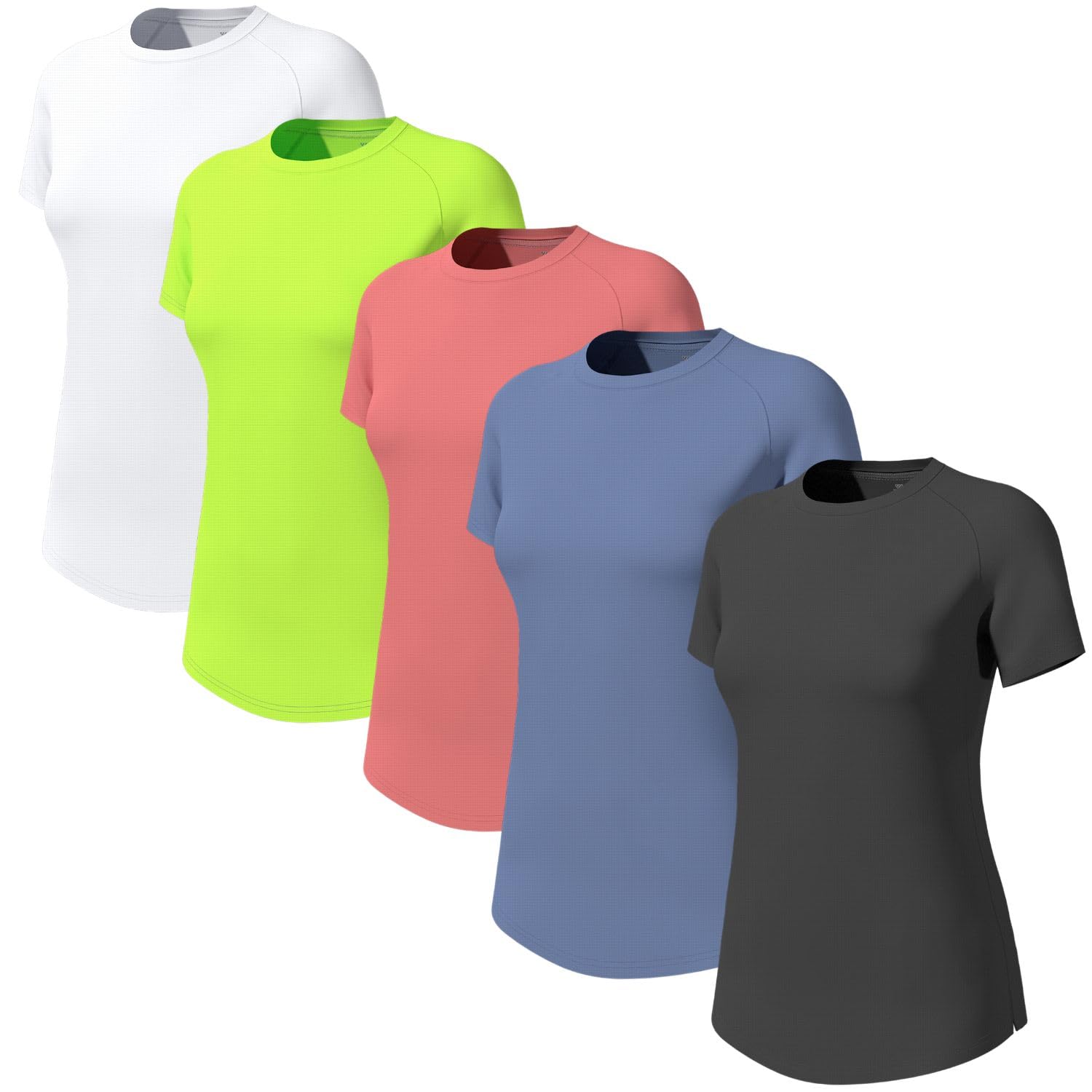 Wulibike 3 or 5er Pack Sportshirt Damen Kurzarm,Laufshirt Atmungsaktiv eng anliegend Funktionsshirt Schnell Trocknend UPF50+ Fitness Training Running Top Wandern Yoga Outdoor Activewear