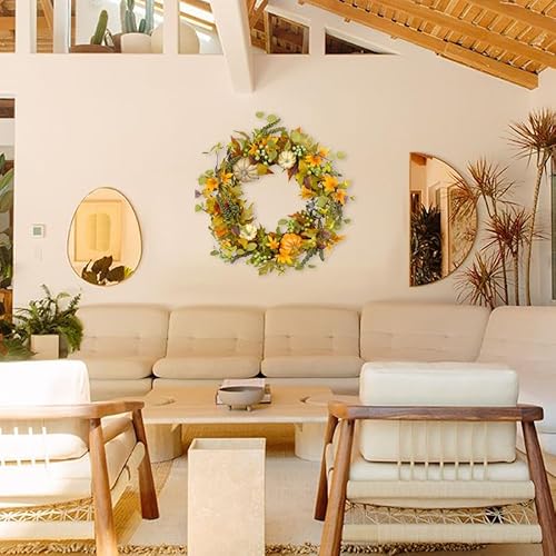 Bibelot 20 Inch Autumn Wreath -Pumpkin And Maple Leaf Wreath With Greeen Berry For Front Door Hanging Wall Decoration,Fall Harvest,Thanksgiving, Home Decor… #TOP4