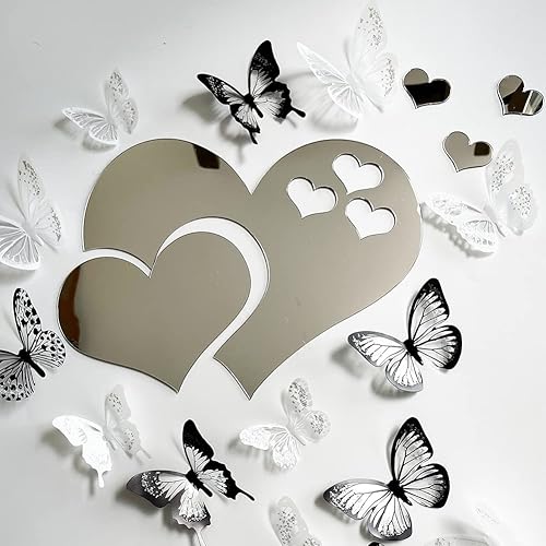 Miniatura 4 de Calcomanías de pared 3D de mariposa de cristal y corazones de espejo acrílico con calcomanía de arte adhesivo, papel satinado, dormitorio de bebé