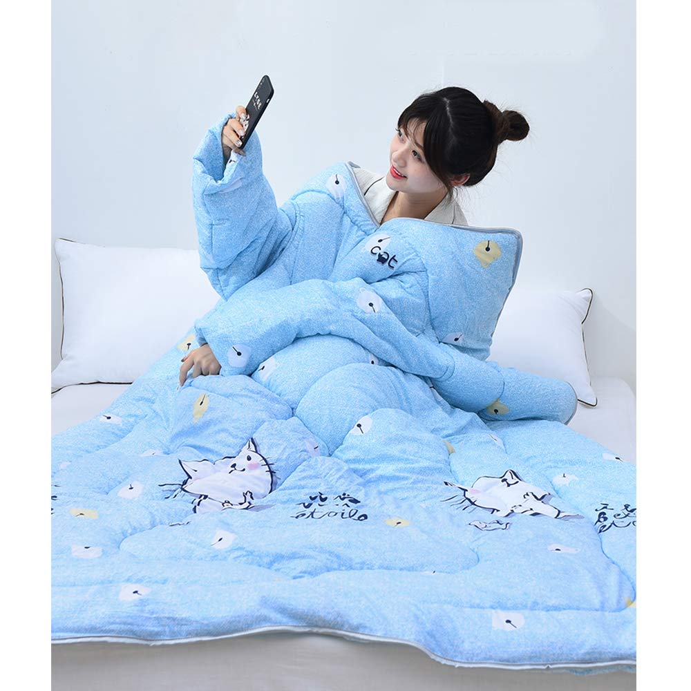 Manta Infantil con Mangas, edredón Perezoso portátil con Cremallera, Saco de Dormir de algodón cálido, edredón Grueso del Cabo, Capa a Prueba de Viento para la Oficina en el hogar 47 * 63in,d