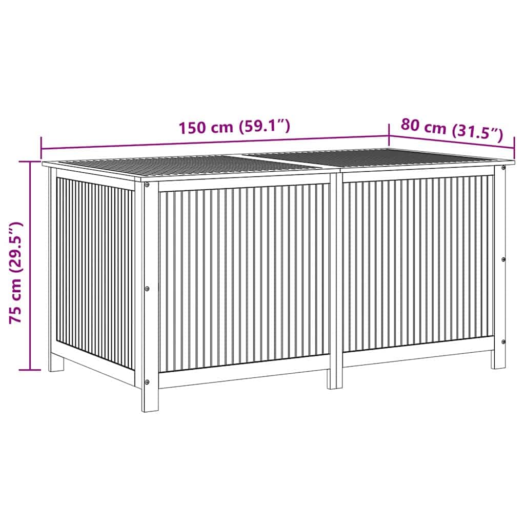 Scatola portaoggetti da giardino in legno di acacia, 150 x 80 x 75 cm, con tasca interna impermeabile e molle a gas, resistente alle intemperie e versatile, per terrazza, balcone, esterno