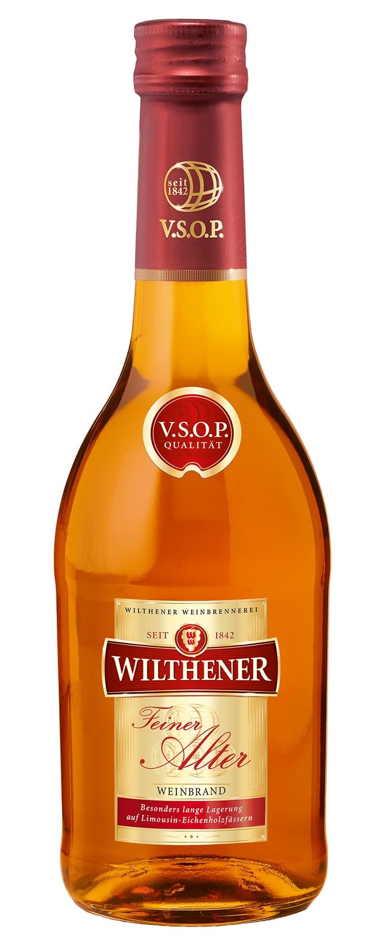 WILTHENER Feiner Alter Weinbrand I V.S.O.P.-Qualität I Lagerung auf Limousin-Eichenholzfässern I 36% vol. I 0,35 l
