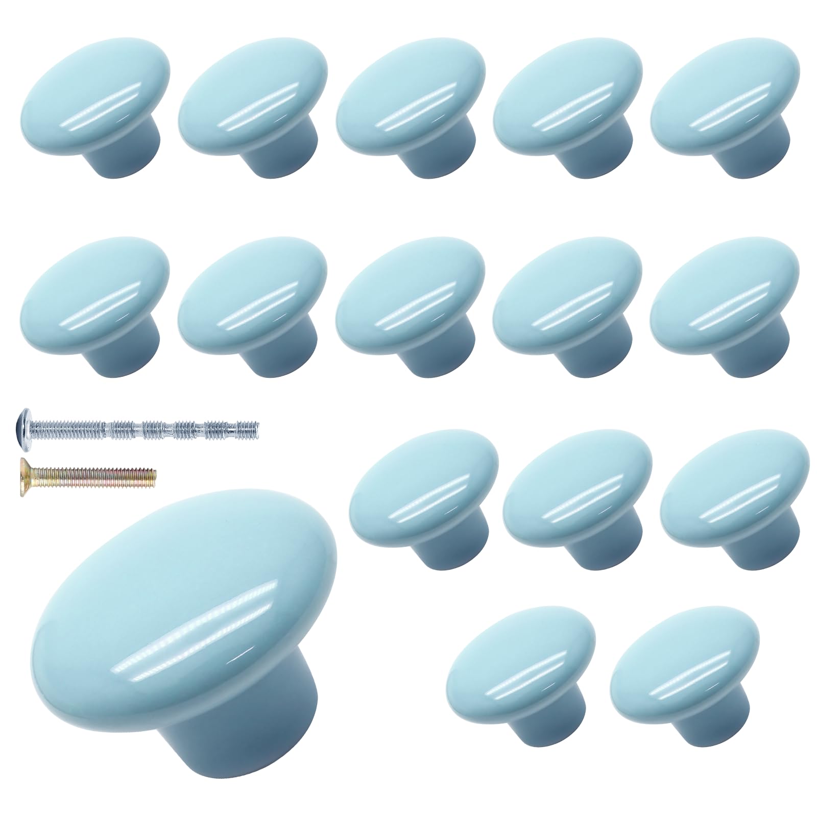 Suiwotin 16pcs Blue Ceramic Cupboard & Closet Knobs, Round & Decorative Drawer Pulls for Furniture Doors (Large)
