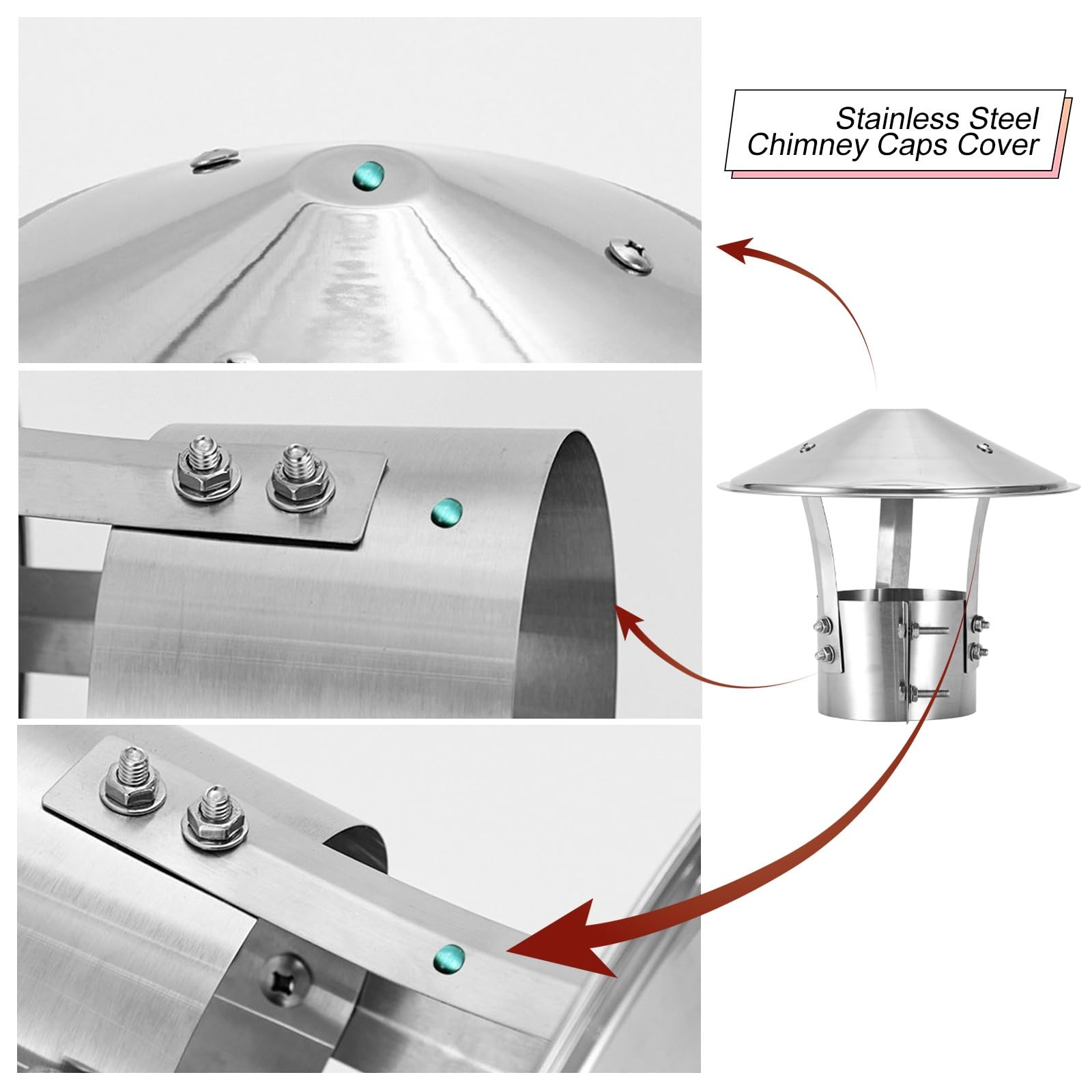 Cappello Cinese Canna Fumaria Acciaio Inox Antipioggia Copri Camino Inox | Comignolo Canne Fumarie da Tetto Ventilazione Cappuccio per Stufe Caldaie e Camini per Lo Scarico dei Fumi(315mm/12.5")