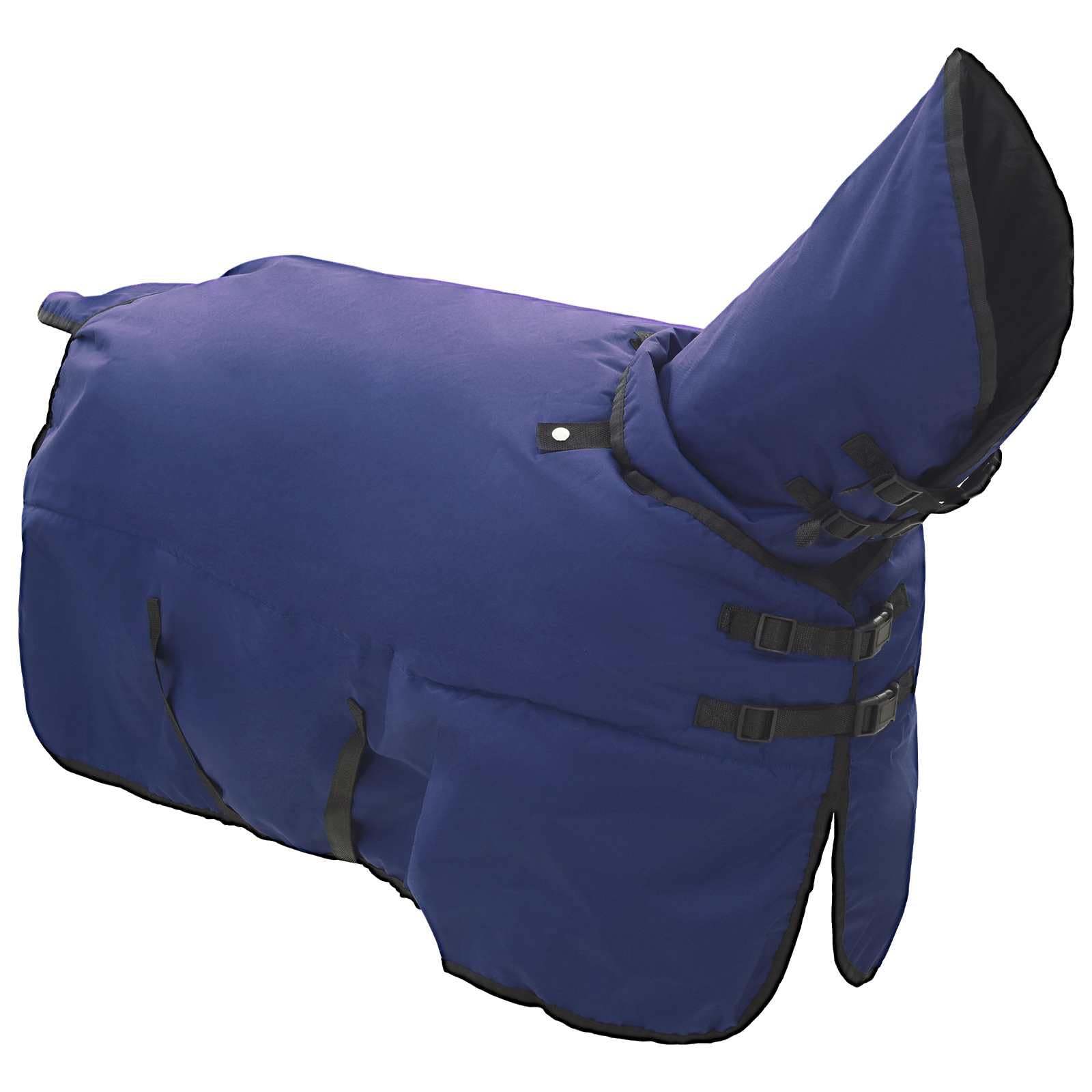 Manta para caballo, 95 cm, poliéster, transpirable, ligera, para entrenamiento, establo y transporte, con cubierta para el cuello, color azul marino