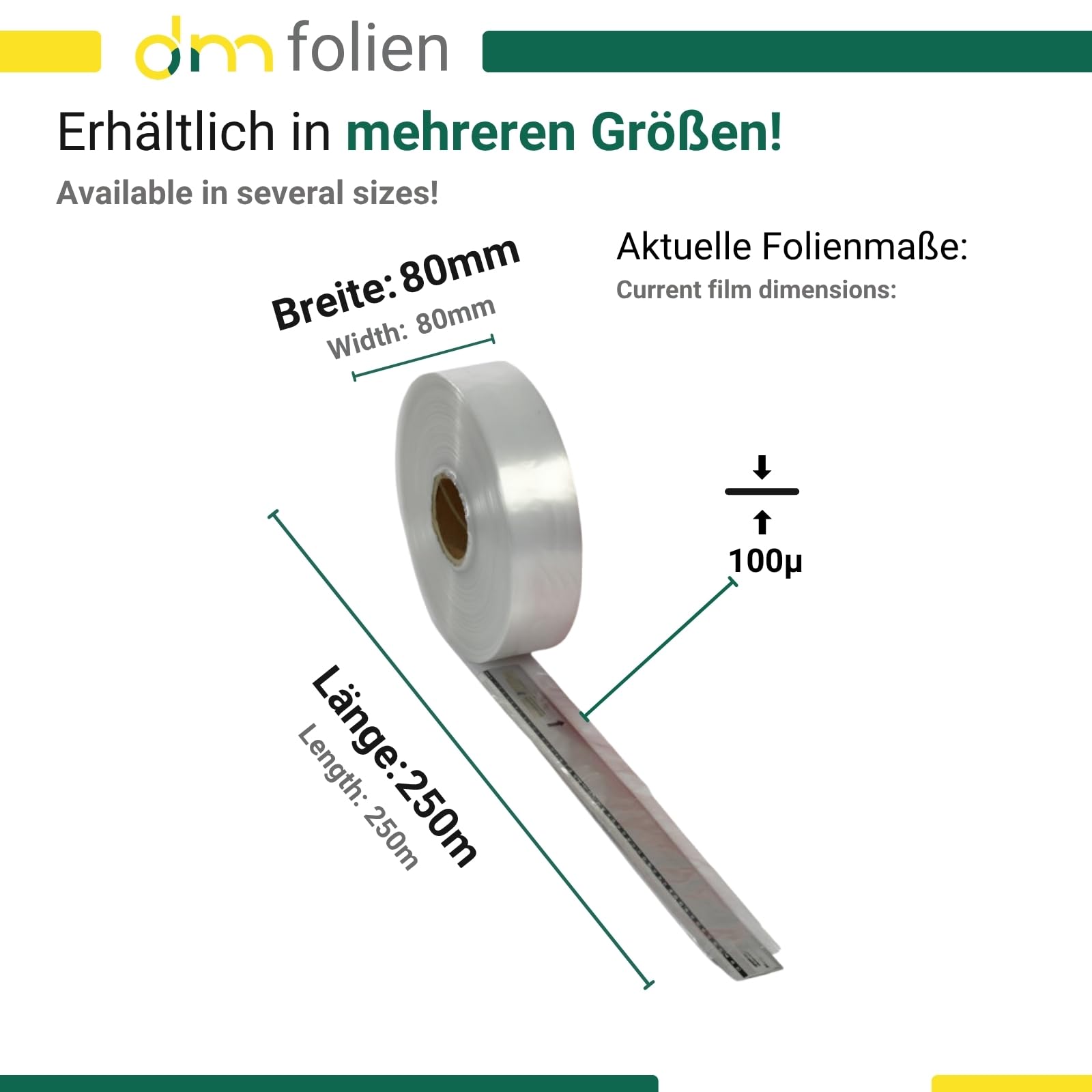 dm-folien Schlauchfolie transparent I 80 mm x 250 m I 100 μ I Unbedrucktes Verpackungsmaterial aus LDPE I Reißfeste Schlauch-Folie zum Verpacken & Einfrieren von Lebensmitteln