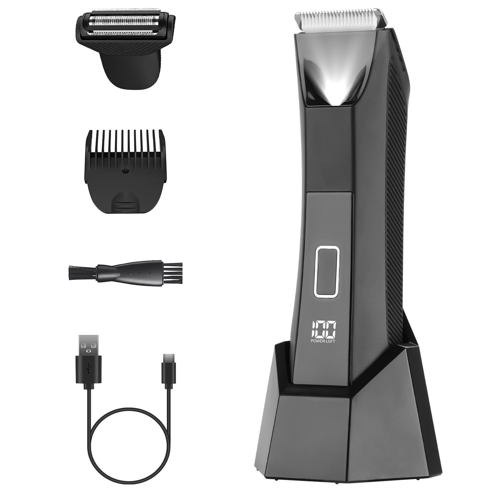 Tondeuse et rasoirs électriques 2 en 1 pour homme IPX7 étanche avec lumière LED, tondeuse à poils pubiens, rasoir rechargeable pour le corps public, le dos, l'aine