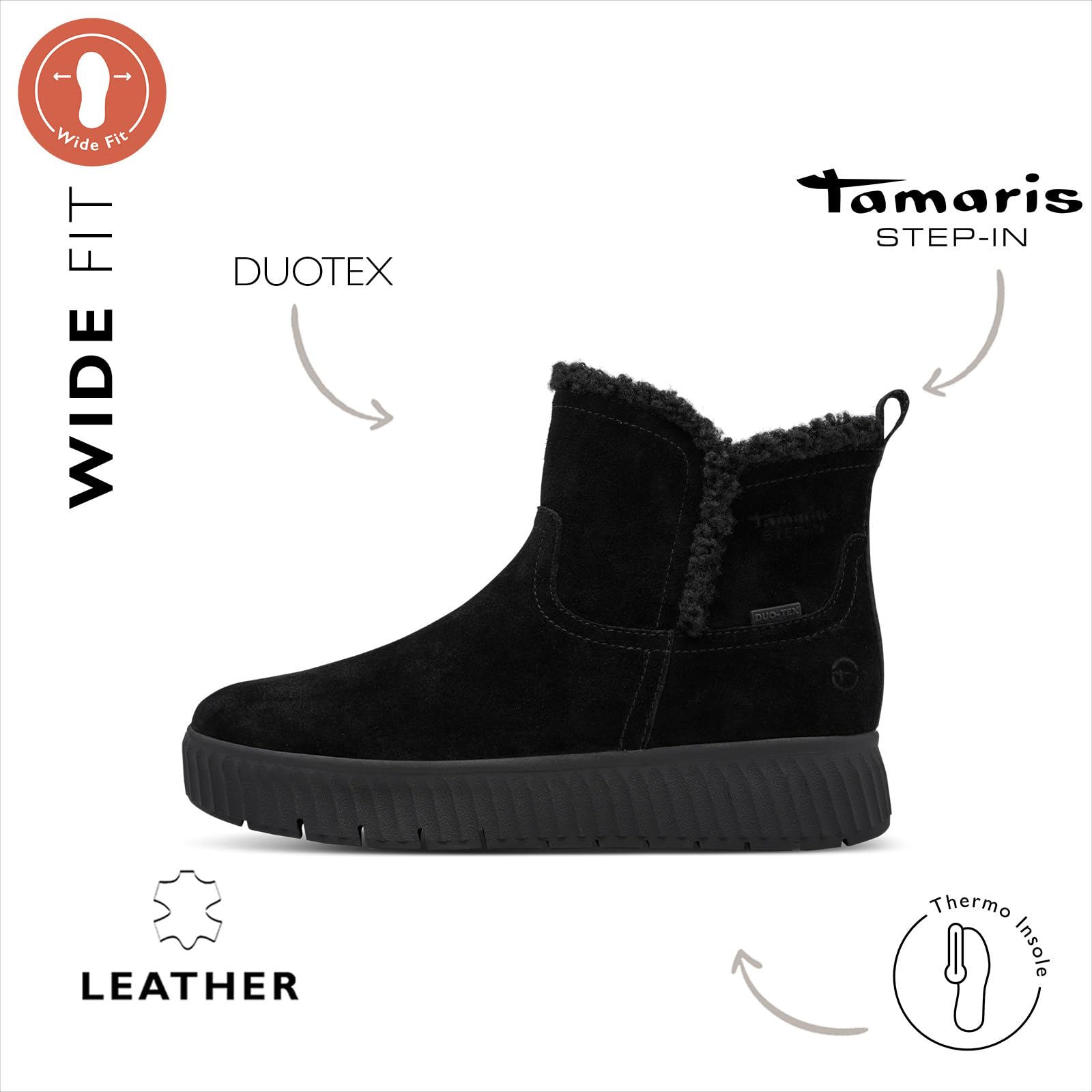 Tamaris Damen WIDE FIT Stiefelette aus Leder Step-In, Black, 40 – Ansicht 2