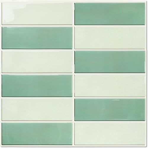 Azulejos para salpicaduras para despegar y pegar, verde y blanco