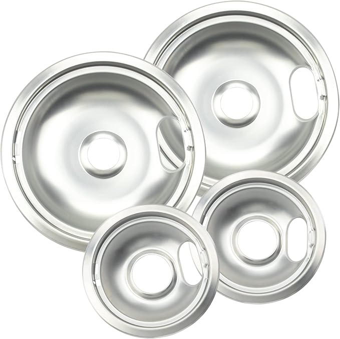 4 Pack (2) 6" & (2) 8" Electric Stove Burner Covers, Replacement Chrome Drip Pans for Whirlpool W10278125 W10196405 W10196406