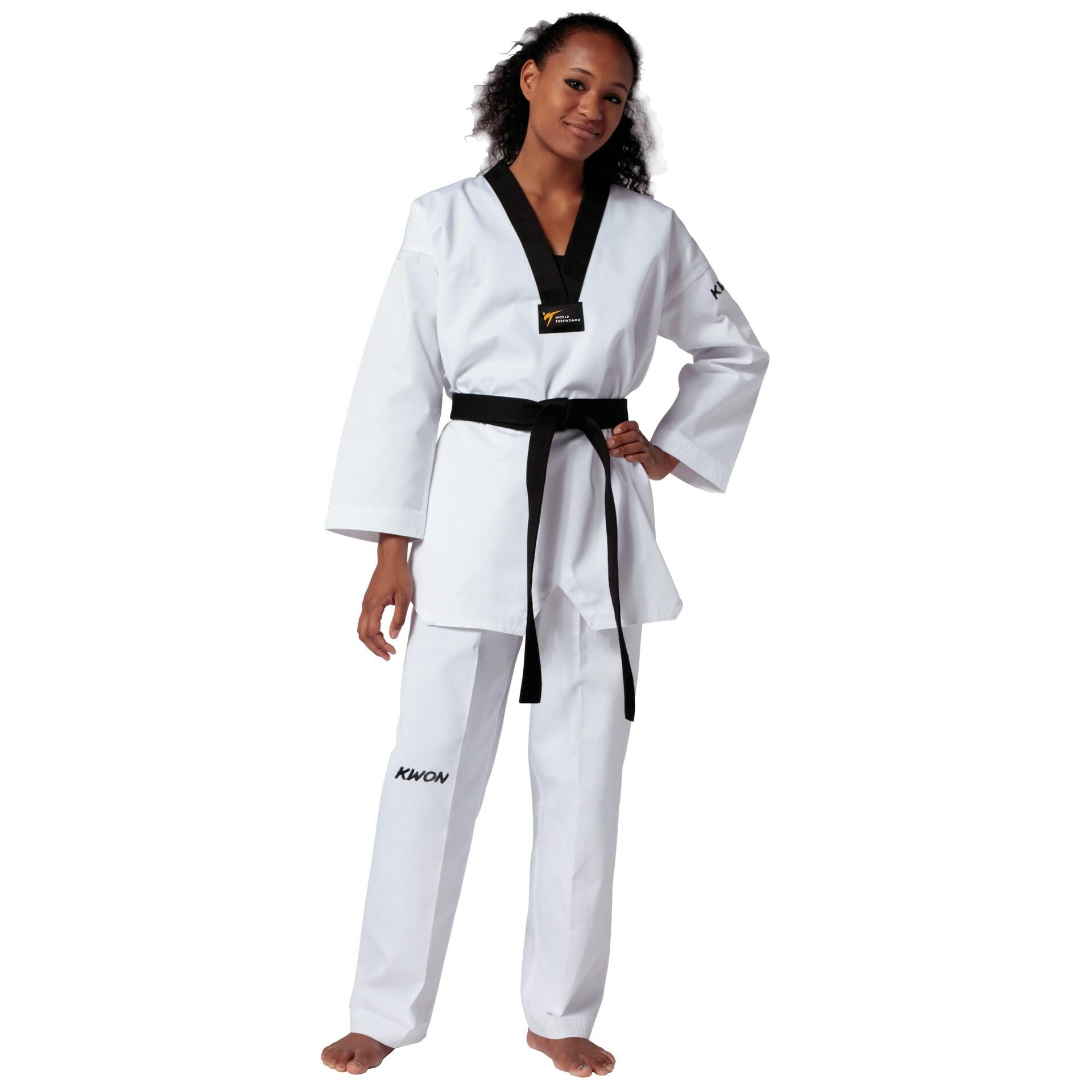 Kwon Taekwondo-Anzug Victory, Weiß mit Schwarz Revers (190), Unisex, Taekwondo-Praktizierende