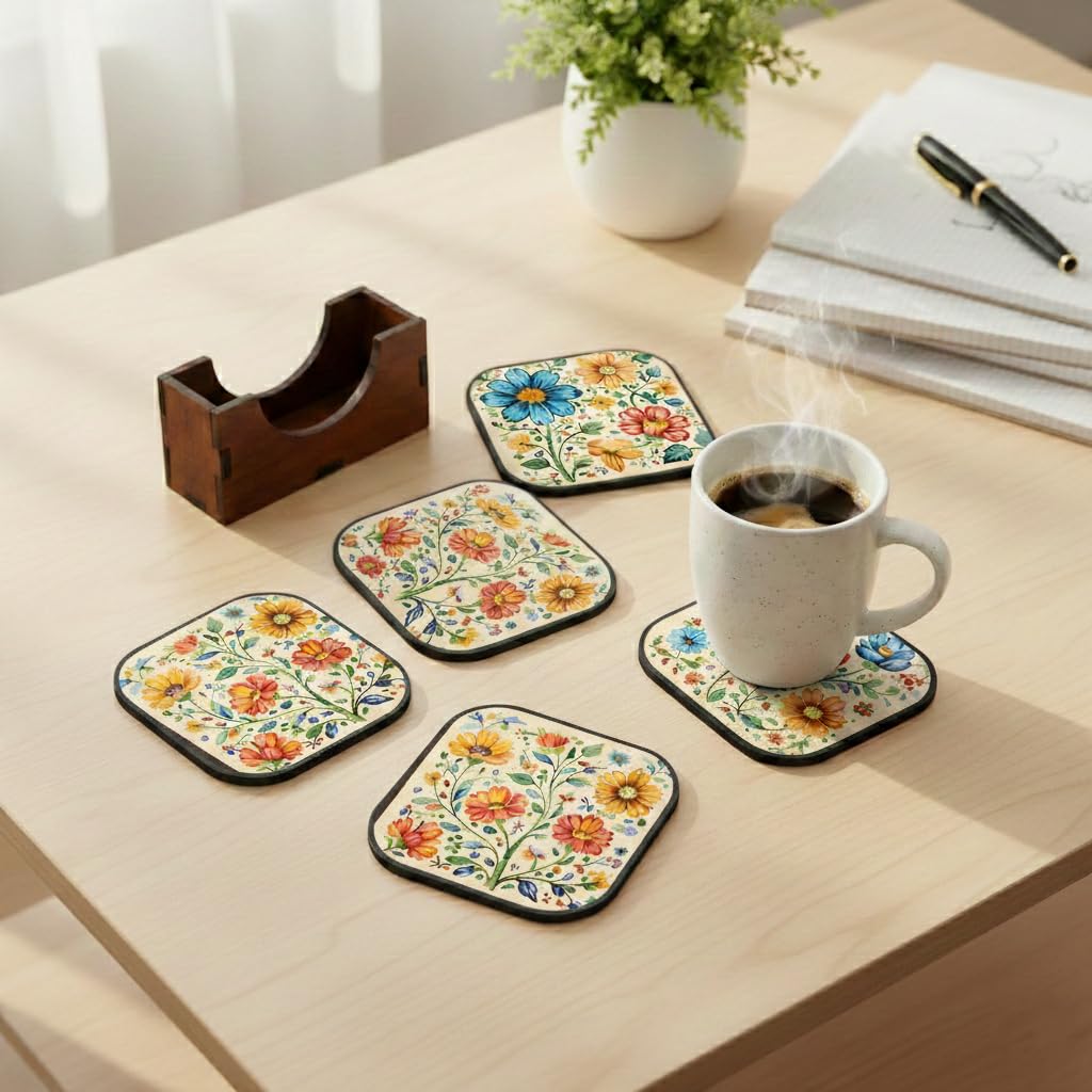Wooden Tea Coasters - Set of 6 | Natural Wood -7