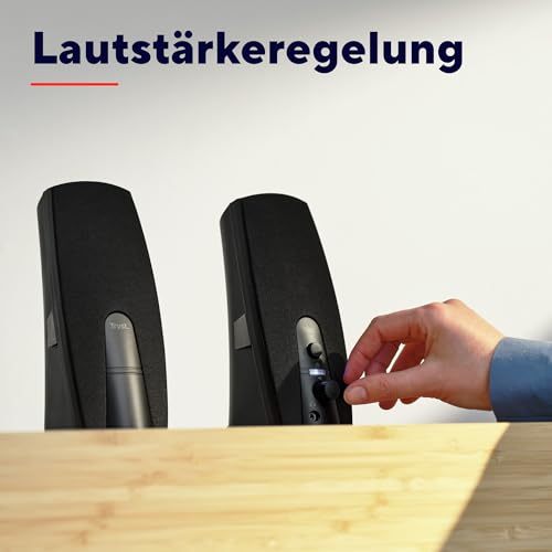 Trust Almo 2.0 PC Lautsprecher Set 10W, 3,5 mm AUX Klinke, Kompakte Größe, Lautstärkeregelung, USB-Betrieb Stereo Computer Boxen für PC, Laptop - Schwarz – Bild 5