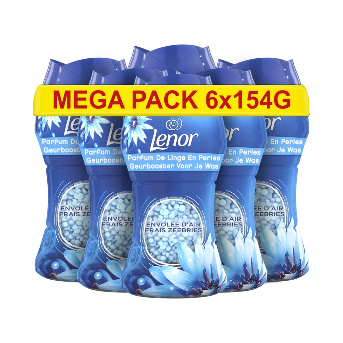 Lenor Parfum de Linge en Perles, 66 Lavages (154g x 6), Envolée D’air, Un Regain de Fraîcheur jusqu'à 12 Semaines de Stockage