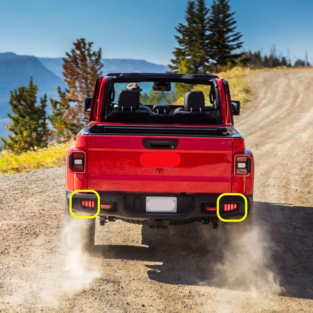 ECAHAYAKU Compatible With Jeep Gladiator 2019 2020 2021 2022 2023 LED Rear Bumper Reflector Light Fog Lamp Brake Light Dynamic Turn Signal Reflector Driving Lights