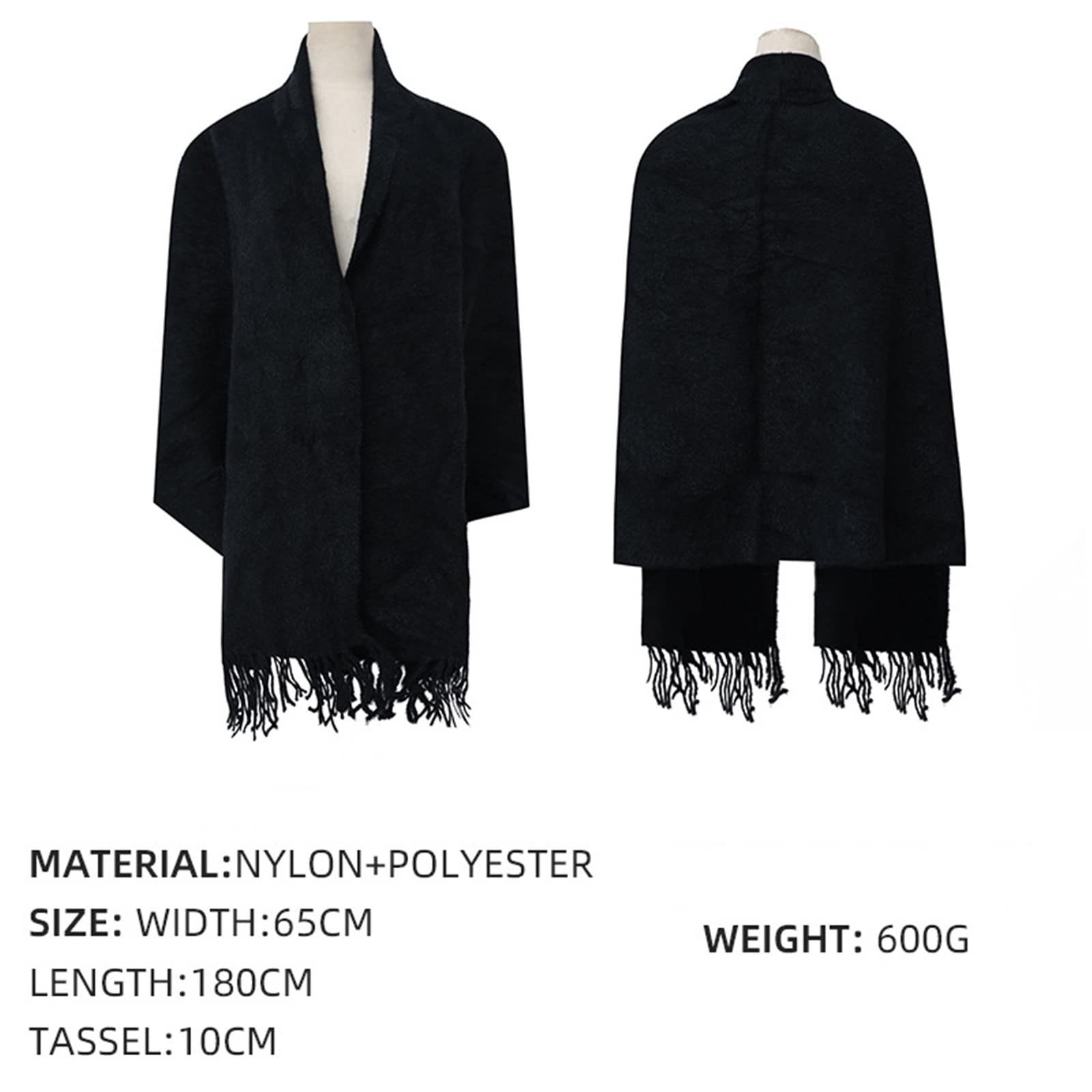 Foulard Nero Uomo, Gran Foulard Miscelato Scialle Reversibile Jacquard Sciarpa Calda Alla Moda