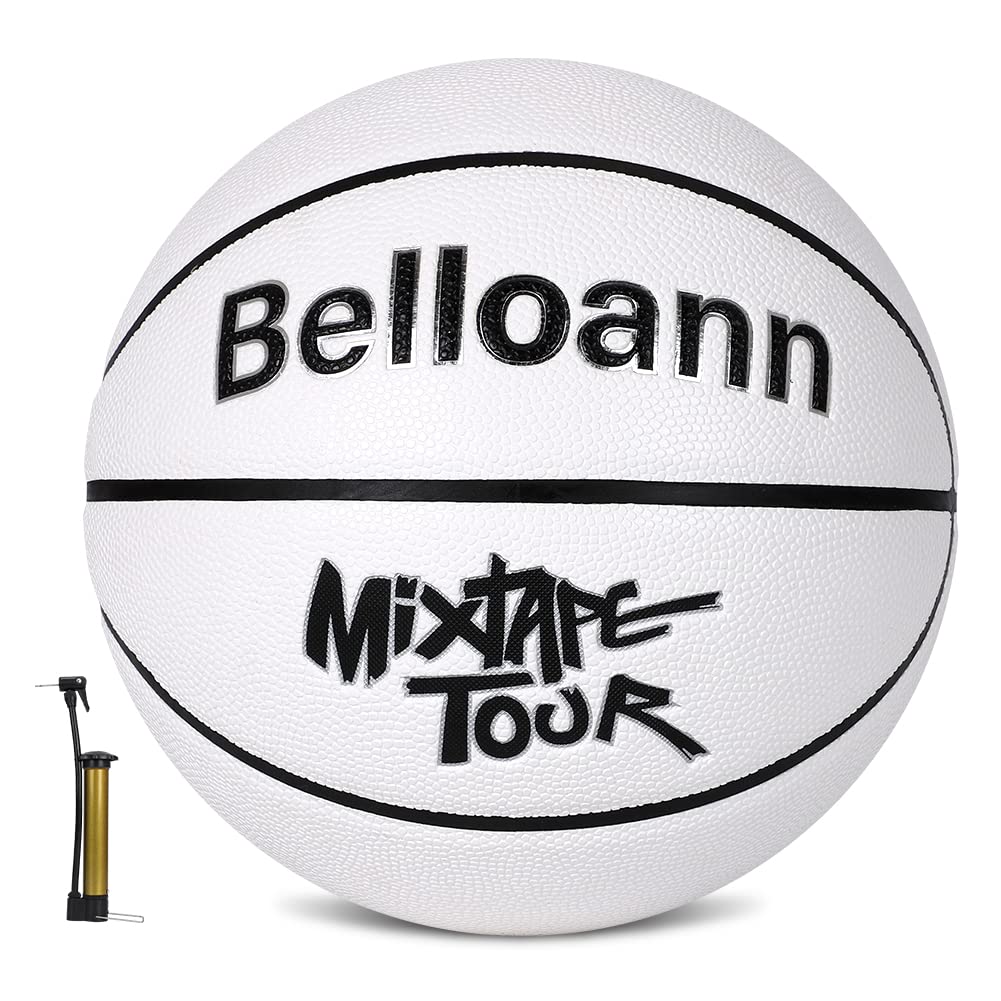 Basketball 29.5" Street Basketballs Indoor Outdoor Basketball PU Leather Size 7 Basketballs Game/Training Basketball (White)