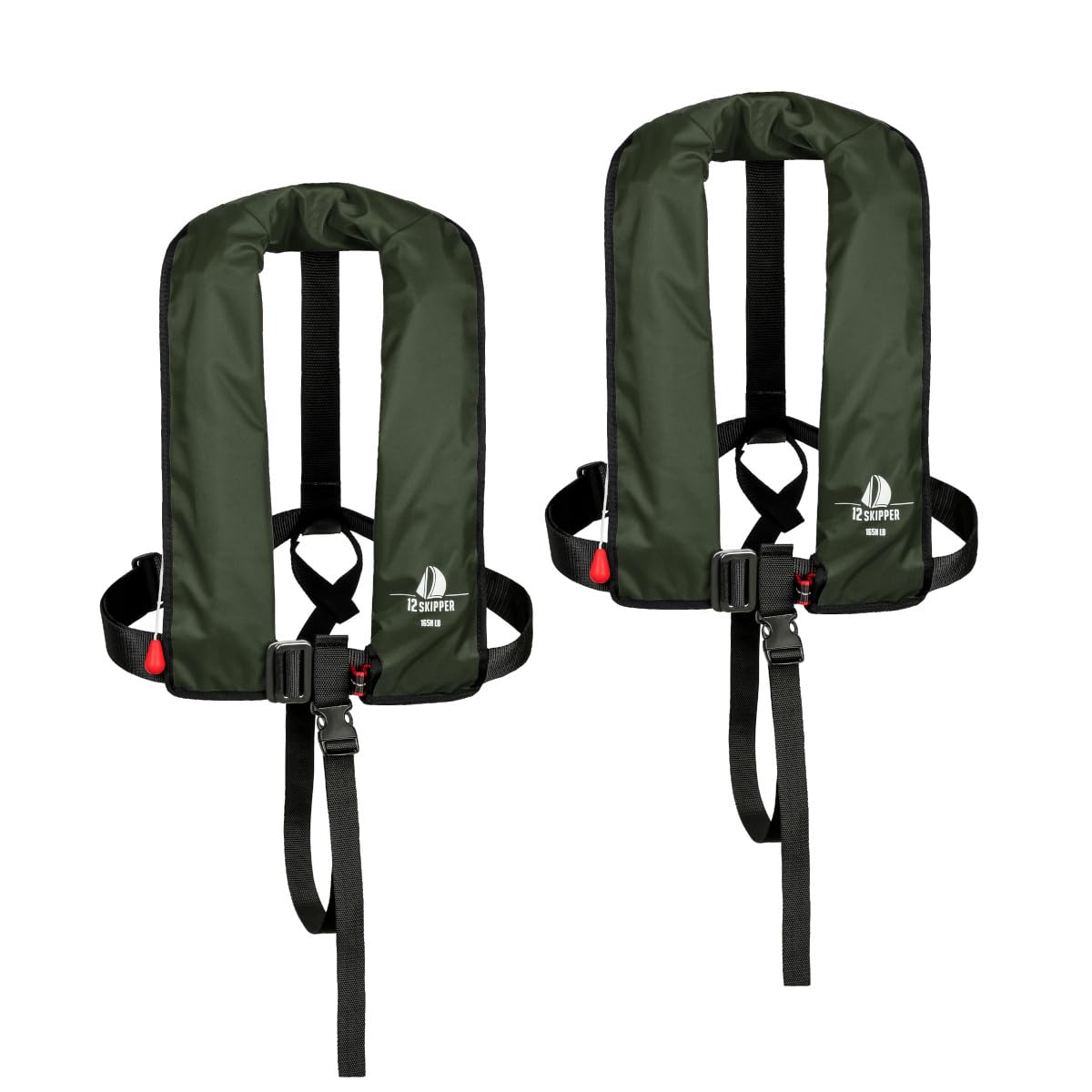 Set di 2 12skipper giubbotti di salvataggio automatici 165N ISO con imbragatura, verde oliva