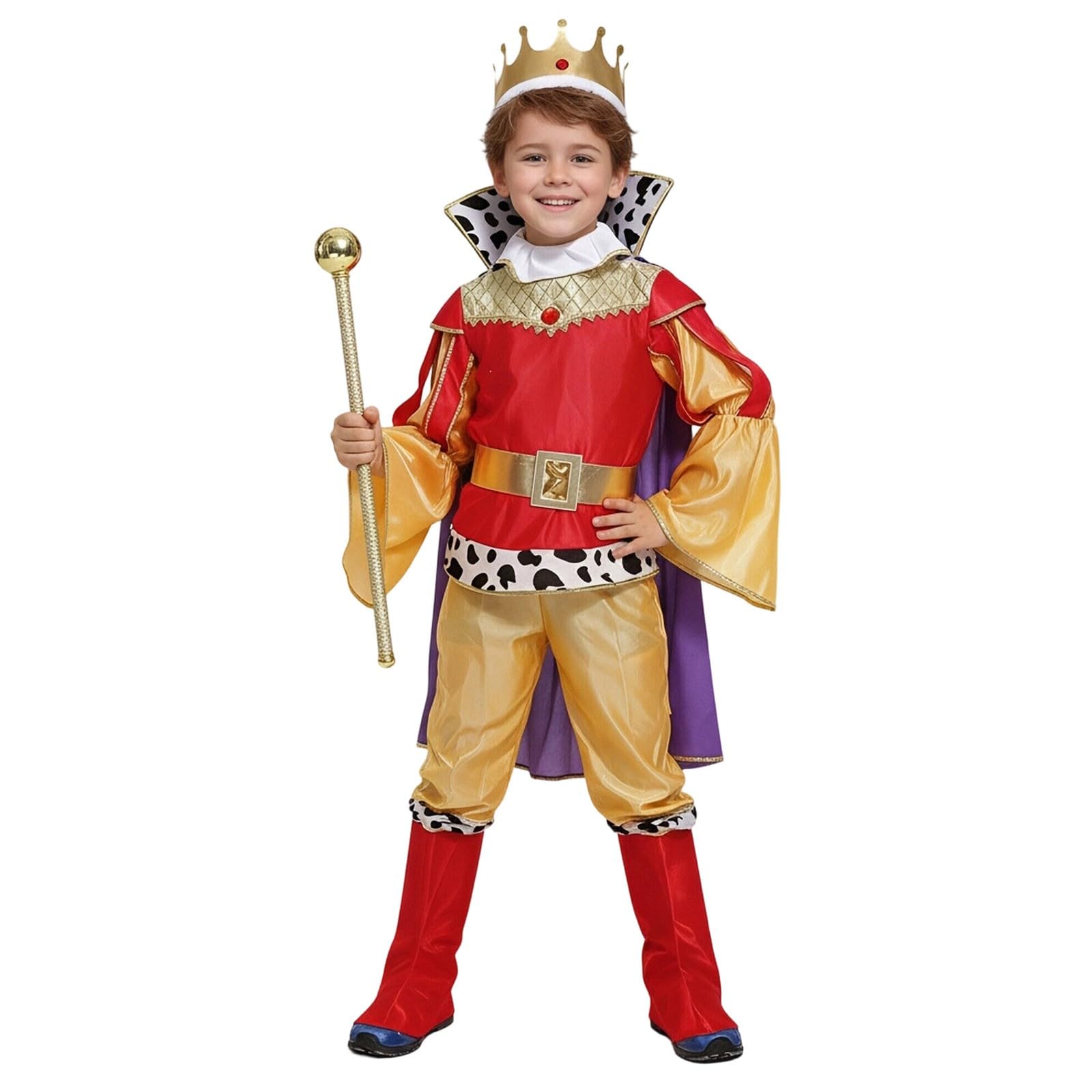 MaNMaNing Costume Carnaval Enfant Garcon Roi Cape Sceptre Cosplay Médiéval Fête Anniversaire Spectacle Tenue Empire Royal Costume Enfant Garcon 3 13 Ans