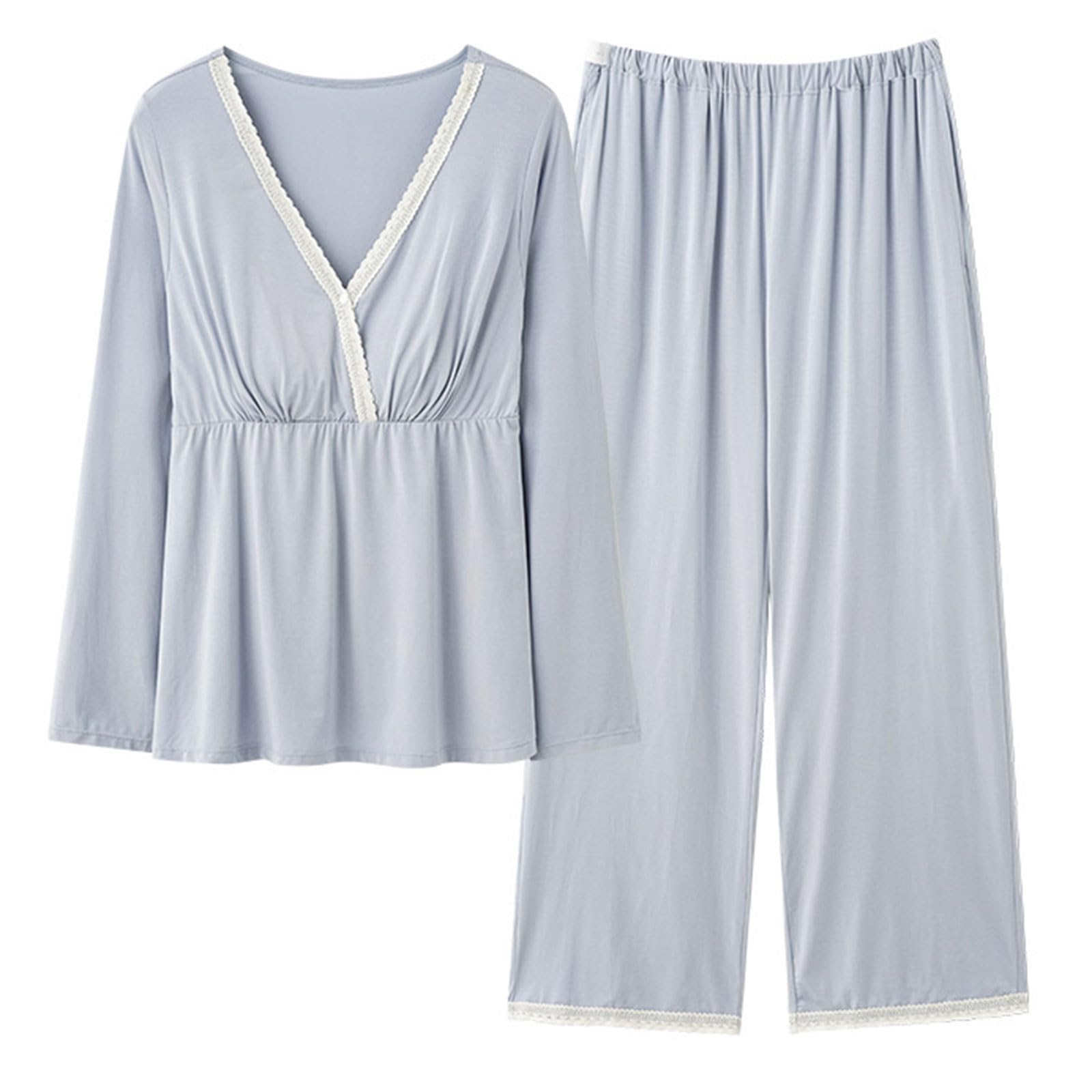 Maternity Nursing Sleepwear Set Built in Chest Pad Elastic Design Pajamas Comfortable Wear for Pregnancy and Postpartum Nursing Pajamas for Breastfeeding Mom