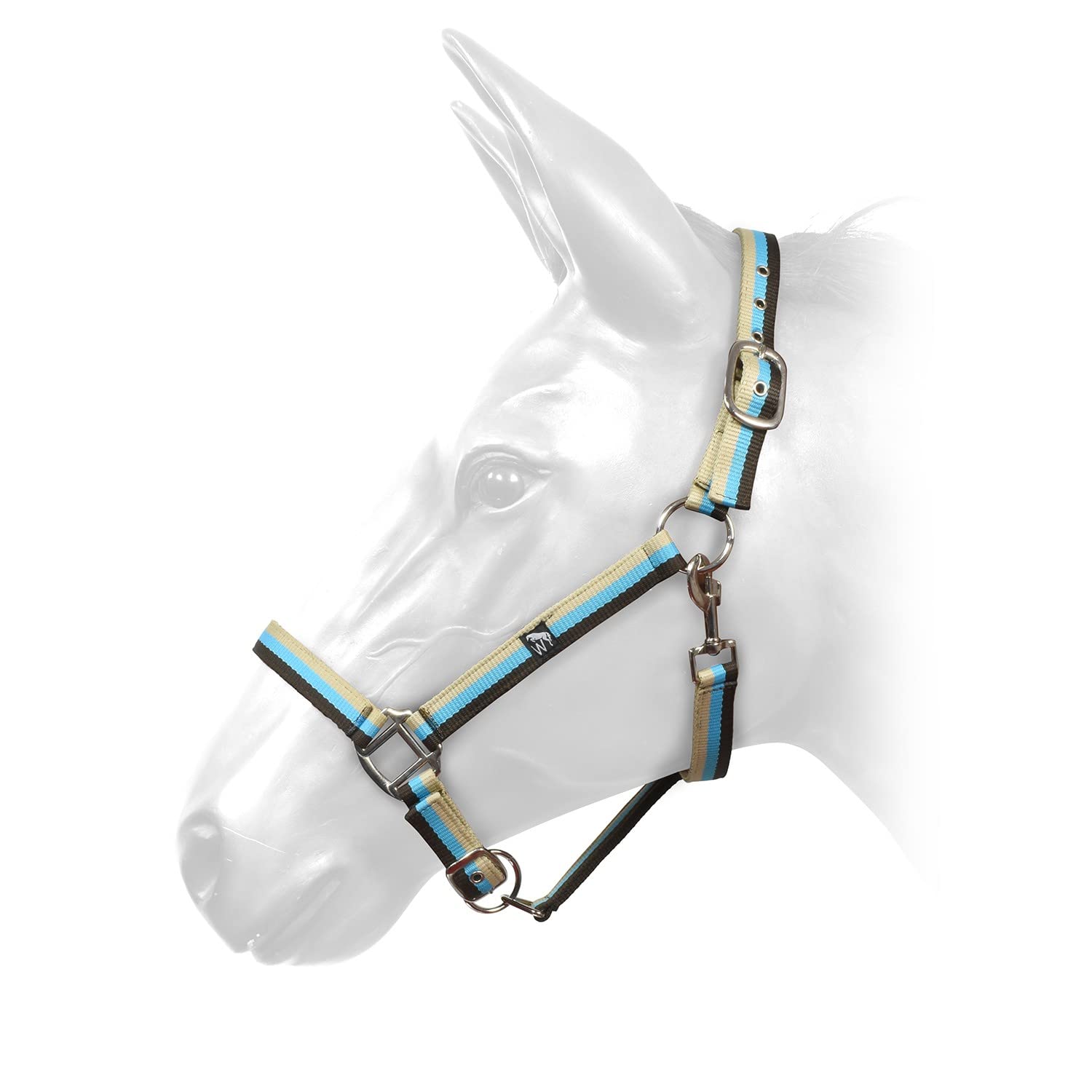 W-Horse Harvey Striped Horse Headcollar (Pony) (Brown/Turquoise/Beige)