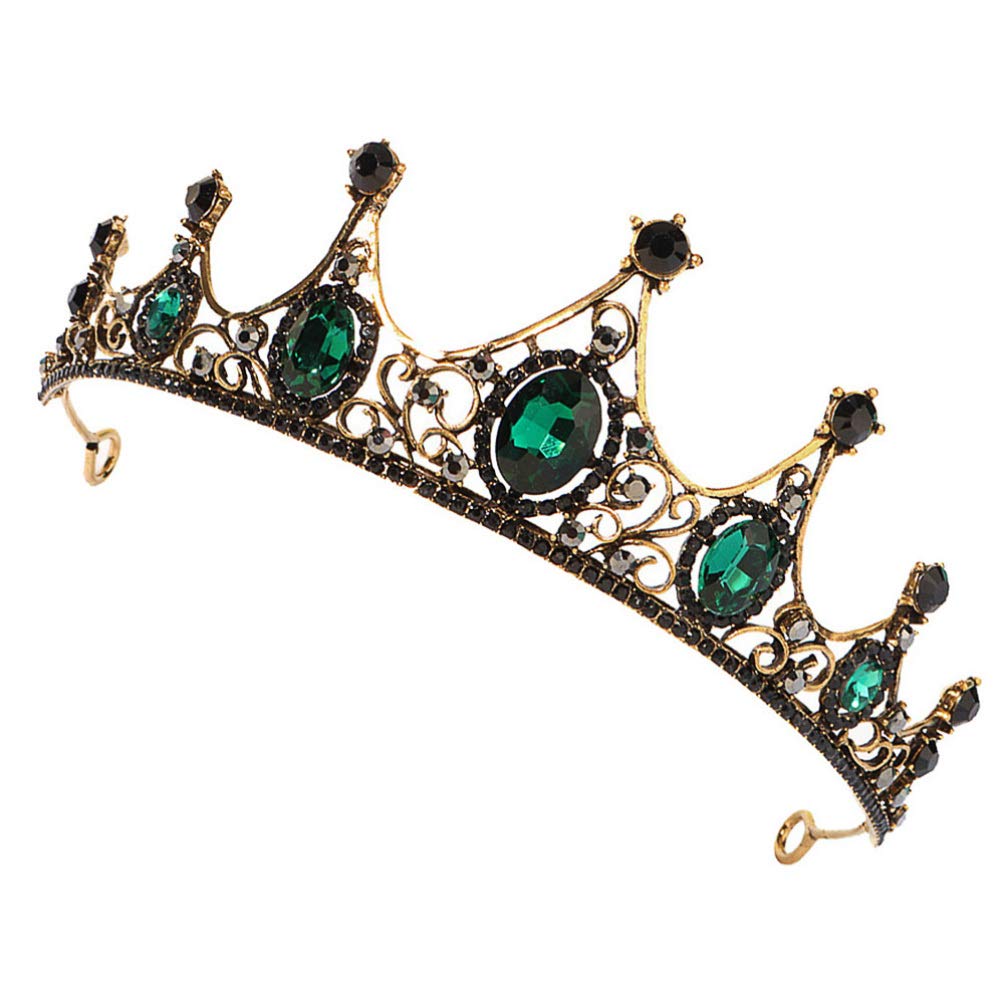 minkissyBride Tiara Baroque Rhinestone Crystal Retro for Weddings, Birthday, Halloween, Christmas, New Year (Green) Bridal Tiara