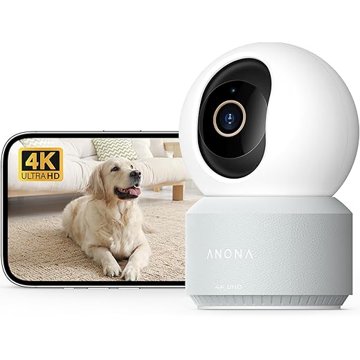 Anona Pano 4K UHD Indoor Camera, Pet/Dog/Baby Security Camera with Phone App, 360° Pan-Tilt, 2.4G/5G Dual-Band Wi-Fi 6, Auto-Tracking, Person/Pet/Baby Crying Detection, Privacy Mode, Two-Way Audio