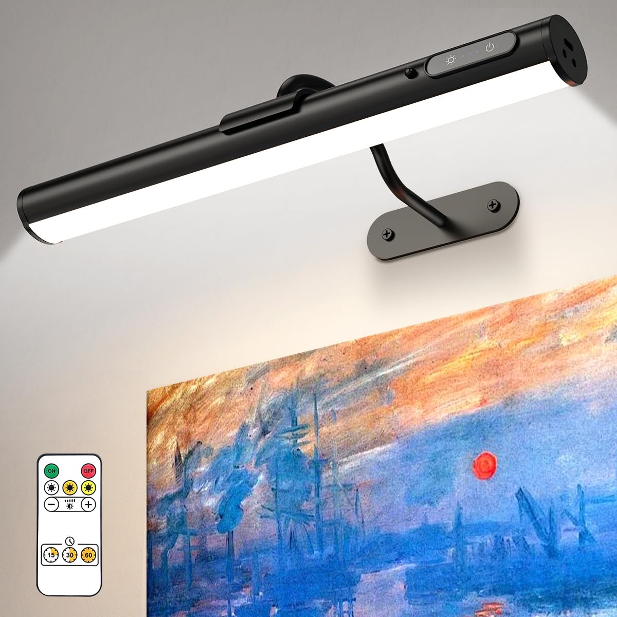 aplique pared espejo sin cable, lampara inalambrica para cuadros, 4000mah recargable baño lamparas con mando a distancia, luces sin cables para cuadro, baño, espejo, interior