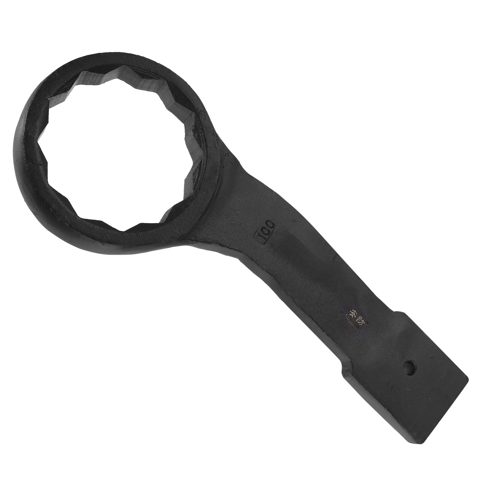 sourcing map Striking Wrench 100mm 45# Steel Spraying 6-Point Flat Strike Wrench Slogging Ring Spanner Bend Handle Box End Striking Tool for Automotive Repair Furniture Assembly, Black