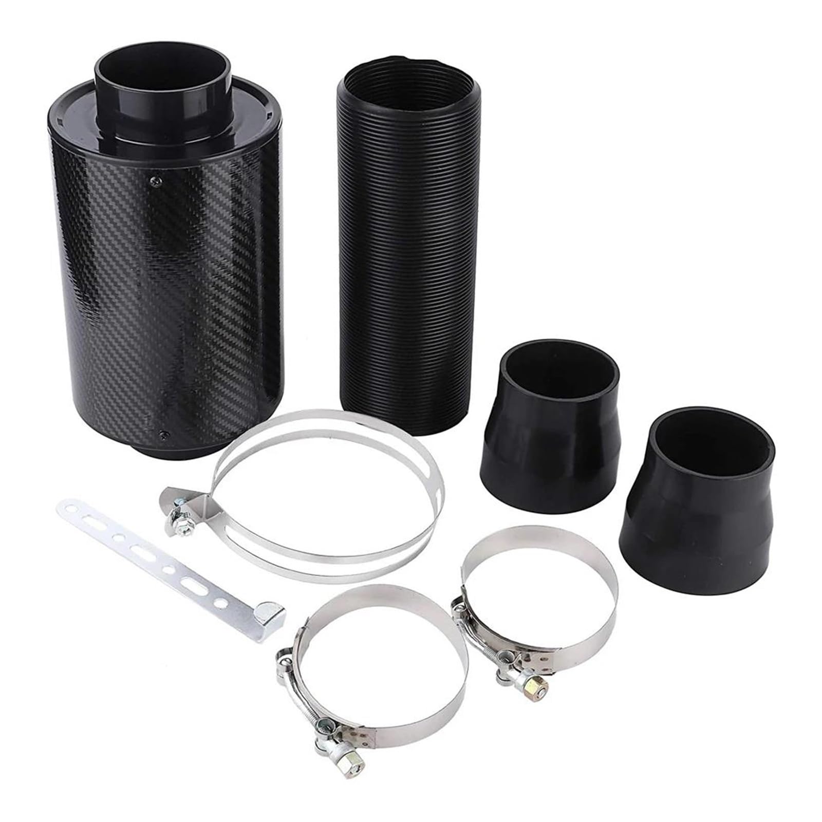 Entrada Aire Coche 1 Juego Filtro Aire Frío Universal Coche Kit Manguera Tubo Inducción Entrada Cerrado Adaptadores Filtro Aire 3 Pulgadas,Fuelle Fibra Carbono Manguera Admisión Aire