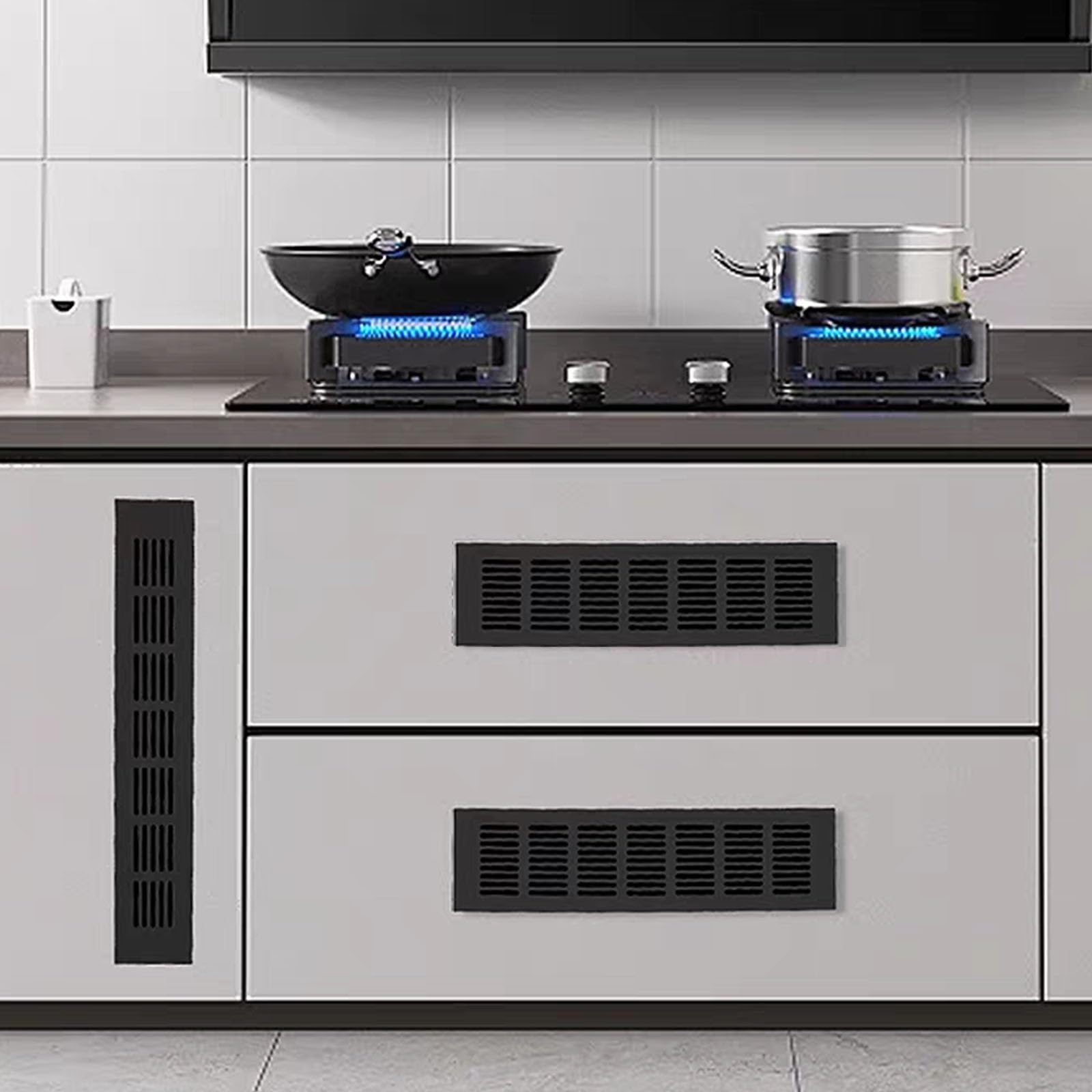 lüftungsgitter Schwarz-weiße Lüftungsabdeckung, 15, 30, 50, 80 Cm Plattenlänge, 1 Stück Kleiderschrank-Lüftungsgitter Für Zuhause, Schraubbefestigung(Black,W 15 CM L 60 CM)