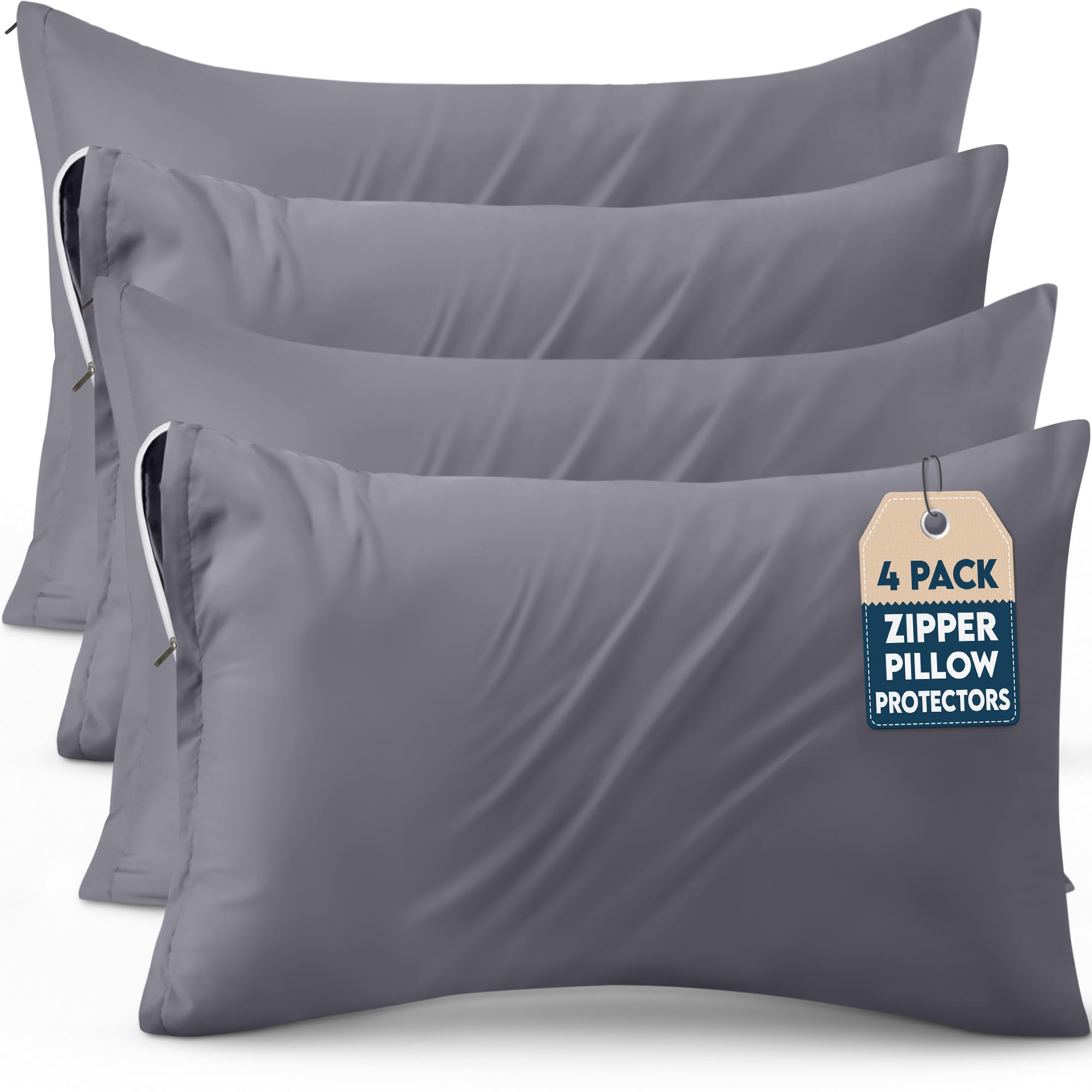 Utopia Bedding 4 Pack Pillow Protectors with Zipper King Size, Soft Brushed Microfiber Fabric Pillow Cases, Shrinkage and Fade Resistant Pillow Covers (Grey)
