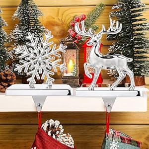 EBANKU Christmas Stocking Holders, Set of 4 Silver Stocking Hangers Snowman Snowflakes Christmas Tree Deer Mantel Hanger for Fireplace Mantle Christmas Decorations EBANKU Christmas Stocking Holders Set of 4 Silver Stocking Hangers Snowman Snowflakes Christmas Tree Deer Mantel Hanger for Fireplace Mantle Christmas Decorations