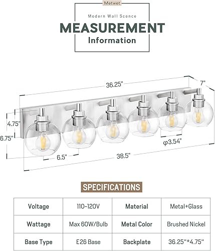 Miniatura 214 de VL195-GD-3 - Lámpara de tocador de baño de 3 luces de oro cepillado, apliques de pared modernos con pantalla de globo de vidrio transparente, luces