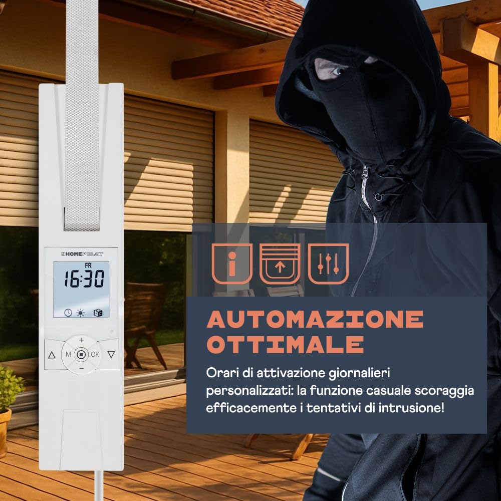 HOMEPILOT avvolgitore elettrico smart RolloTron premium power per tapparelle fino 60 kg (circa 10 m²), per cinghia da 23 mm, comp. con telecomando (app & alexa tramite il web server domotico premium)